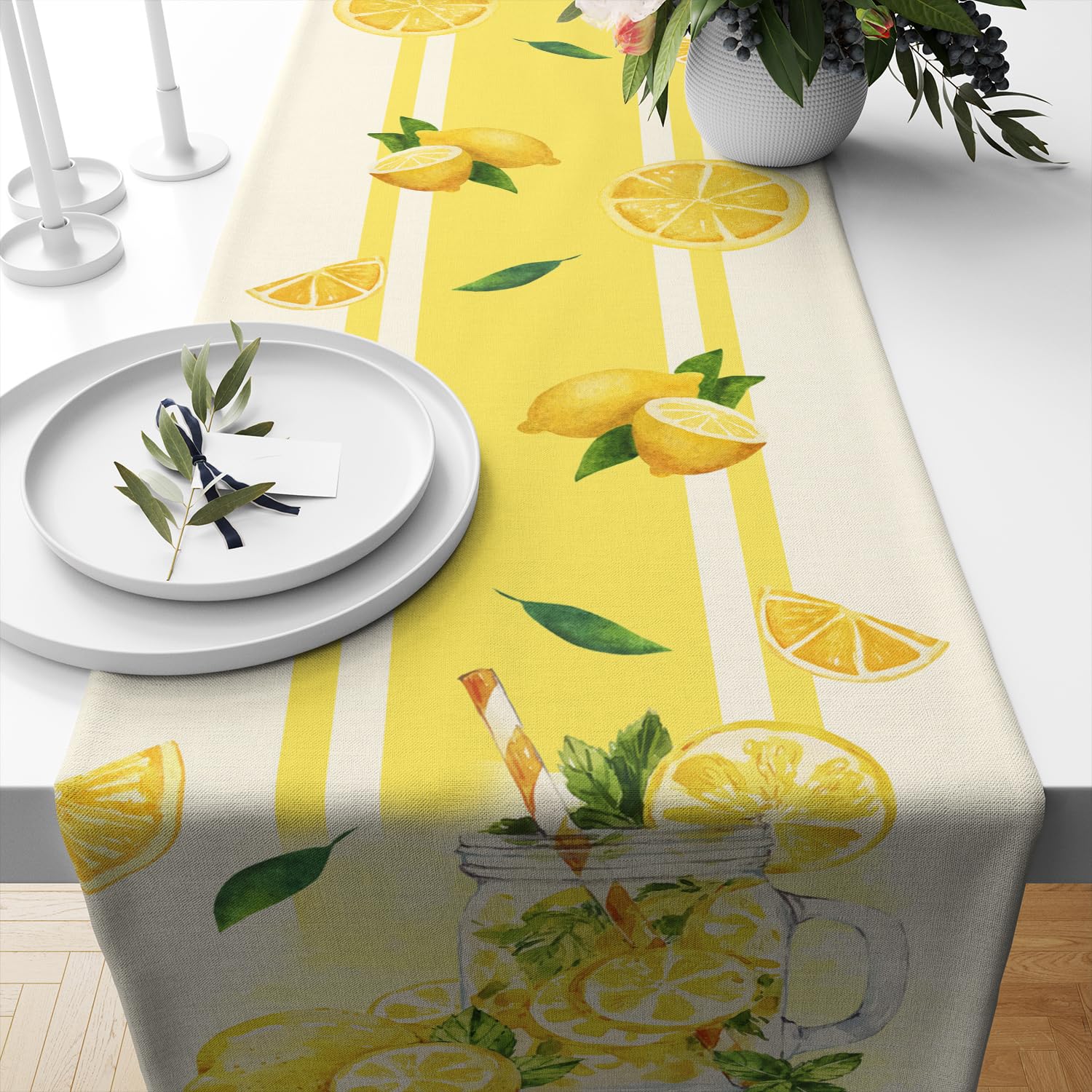 ShiTingYu Yellow Lemon Table Runner, Seasonal Fresh Fruits Farmhouse Country Kitchen Dining Party Patio Indoor Outdoor Summer Spring Table Runner,