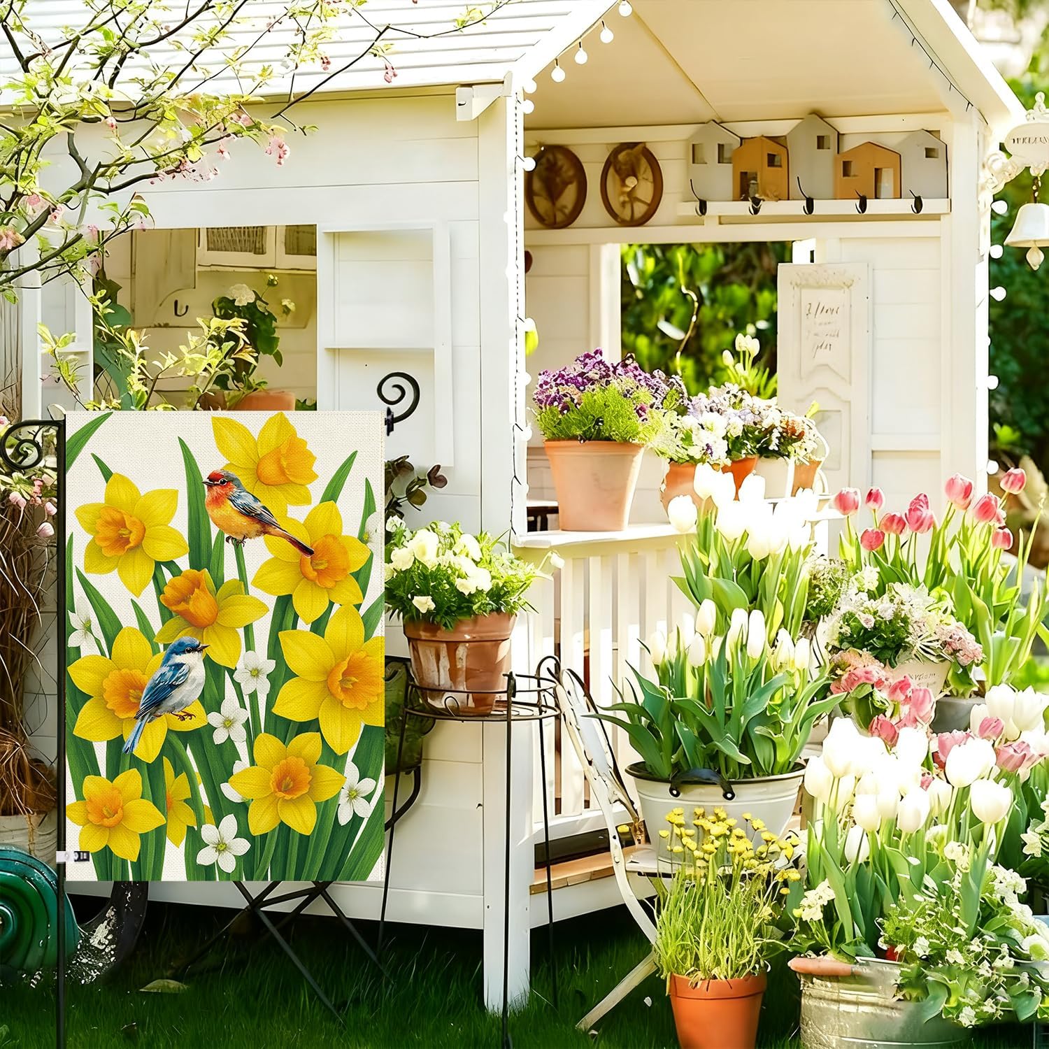 Baccessor Spring Summer Daffodils Garden Flag 12.5 x 18 Inch Double Sided Burlap Bluebirds Yellow Flower Green Leaf Farmhouse Small Yard Flag Summer Holiday Seasonal Outdoor Outside Decoration - Image 6