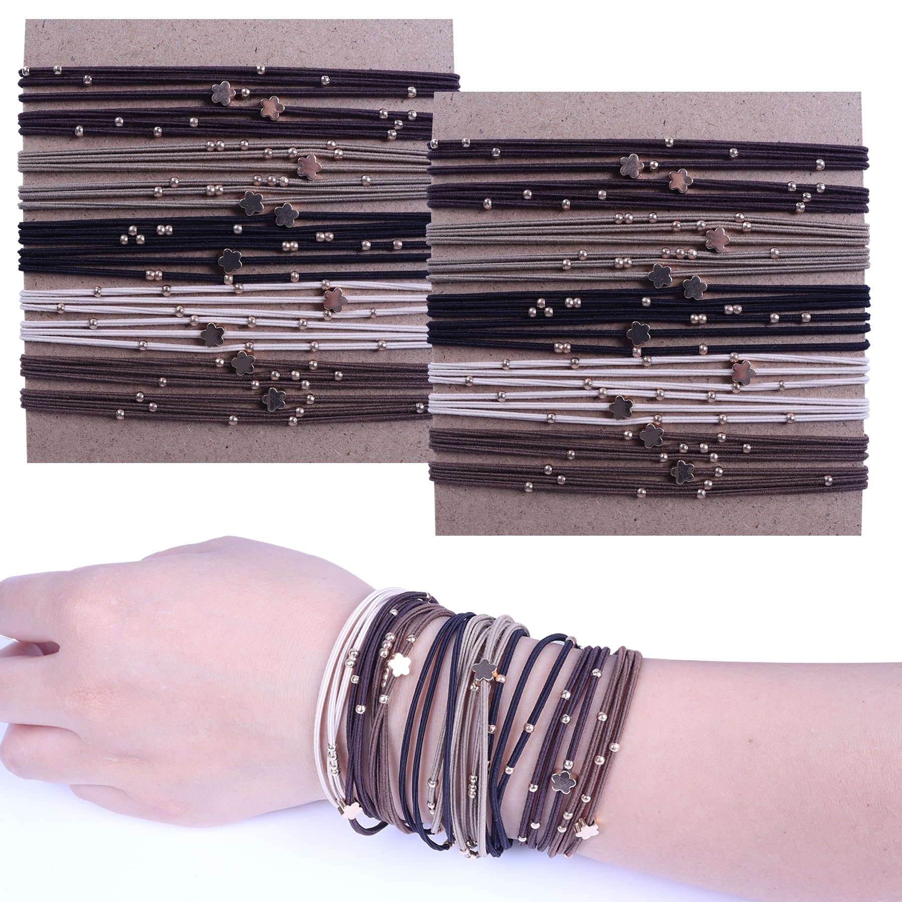 20 PCS Boho Hair Accessories for Women, Ponytail Holders and Bracelets, 5 Neutral Colors, No Damage Elastics for Thick or Thin Hair