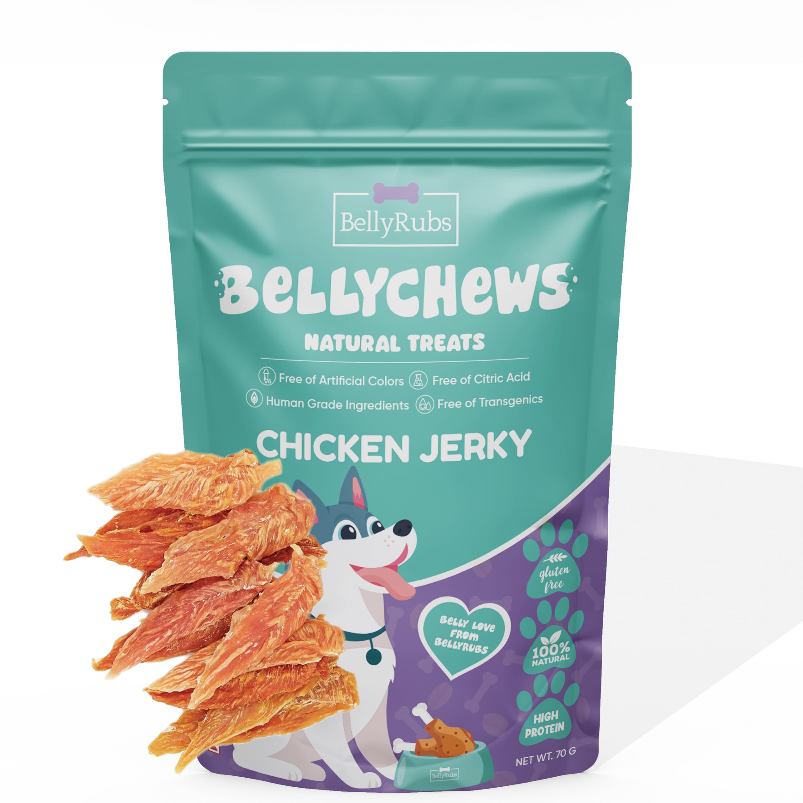 BellyRubs BellyChews Chicken Jerky Dog Treats - 70g Pet Snacks Rich in Protein Puppy, Adult Dog Food - Easy to Digest, Immunity Support - Human Grade Ingredient - Gluten & Grain-Free (B0D2XCNR91) Amazon Price History, Amazon Price Tracker