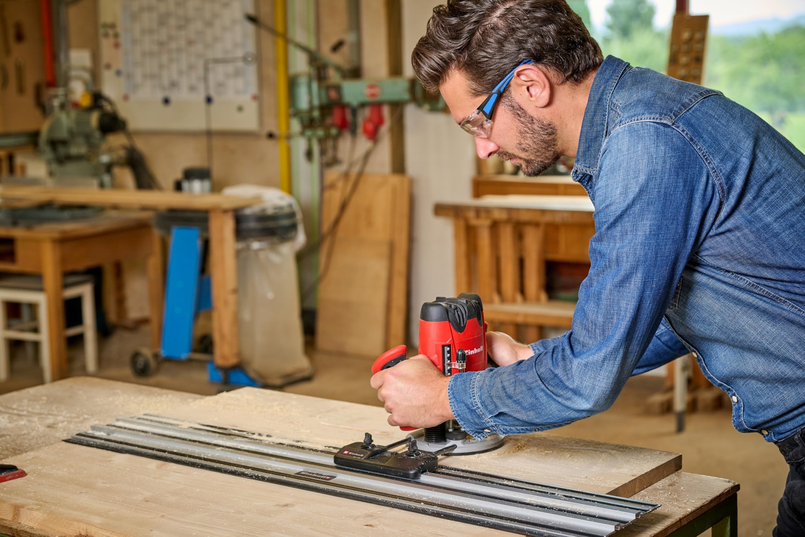 Einhell - Adattatore per binario di guida originale per fresatura (adattatore per fresatura superiore/fresatura dei bordi, compatibile con guide e fresatura di varie marche, con regolazione fine)