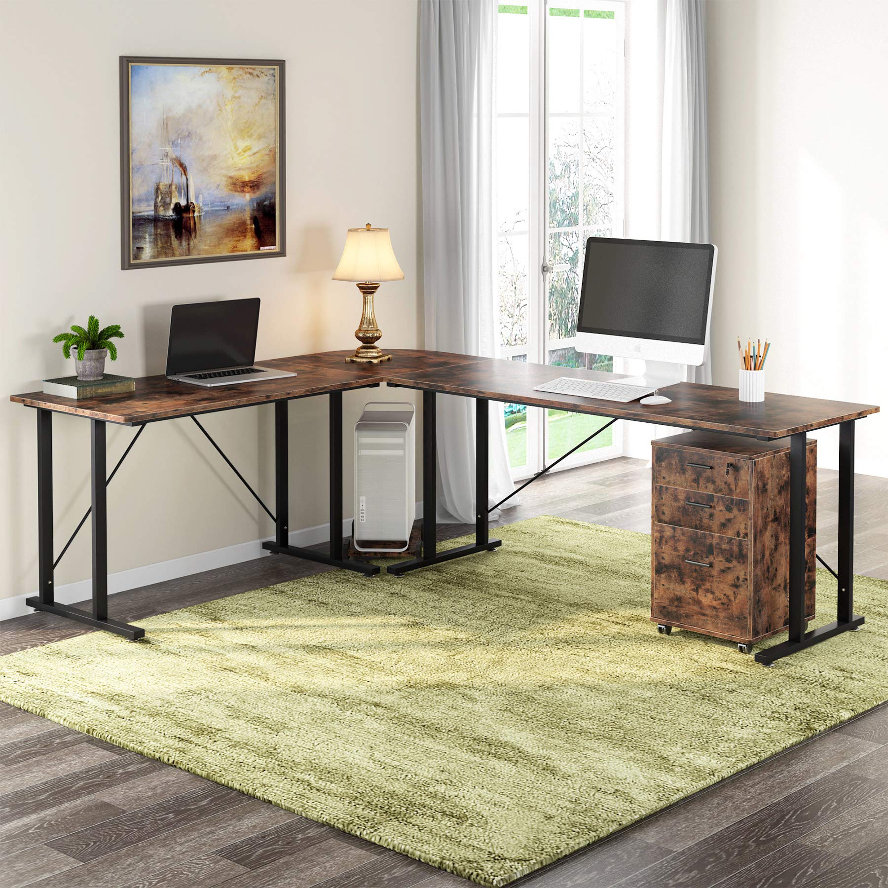 Buy Tribesigns 83 Inch Industrial LShaped Desk with File