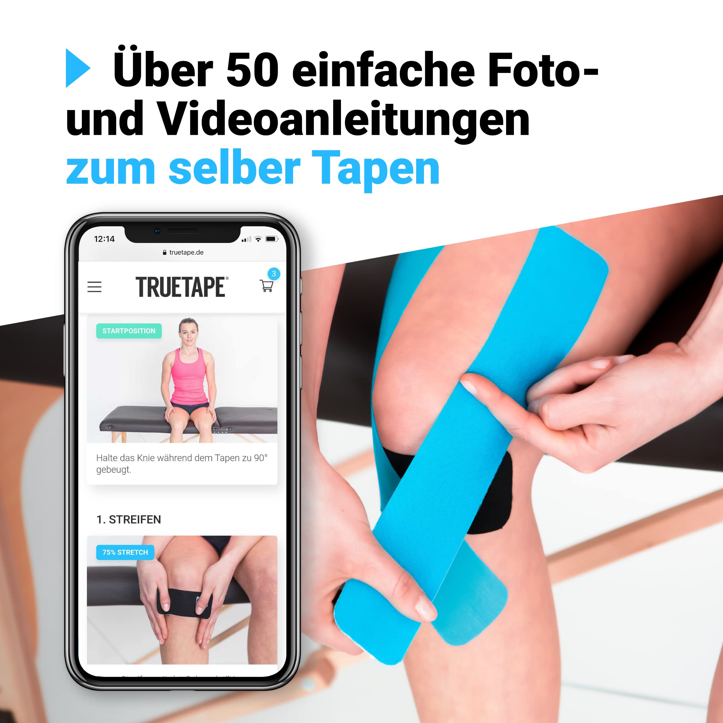 TRUETAPE® - Bandes de Kinésiologie en diverses coleurs | Rouleau de 5m x 5cm | Kinesio Tape imperméable et élastique pour le sport | Kinesiology Tape | Bleu & Rosa (Lot de 2)