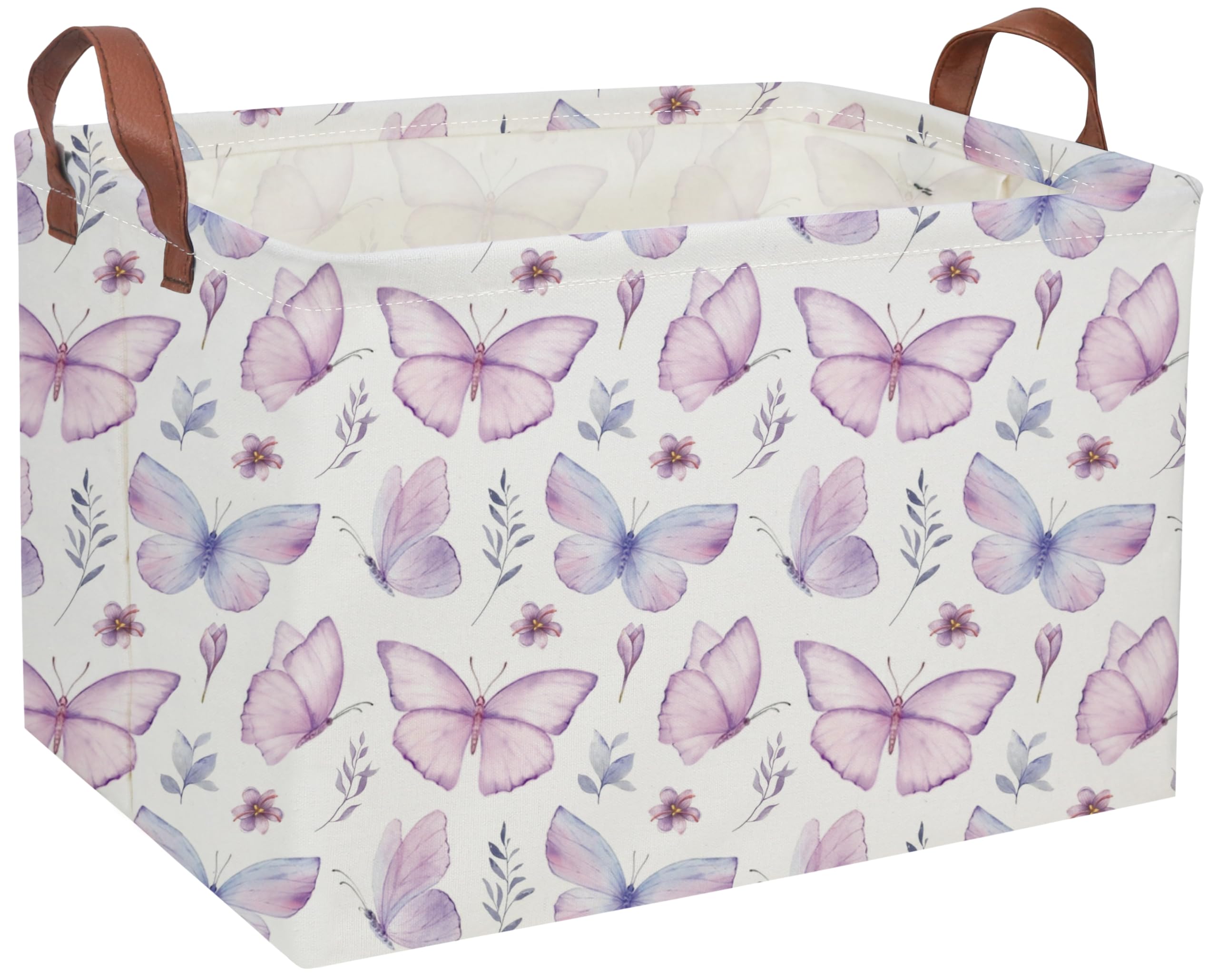 Rectangular Kids Baskets Butterfly Basket Kids Storage Bins Girls Basket Cute Storage Bin Organizer Box Room Decor for Home(Flower Butterfly)