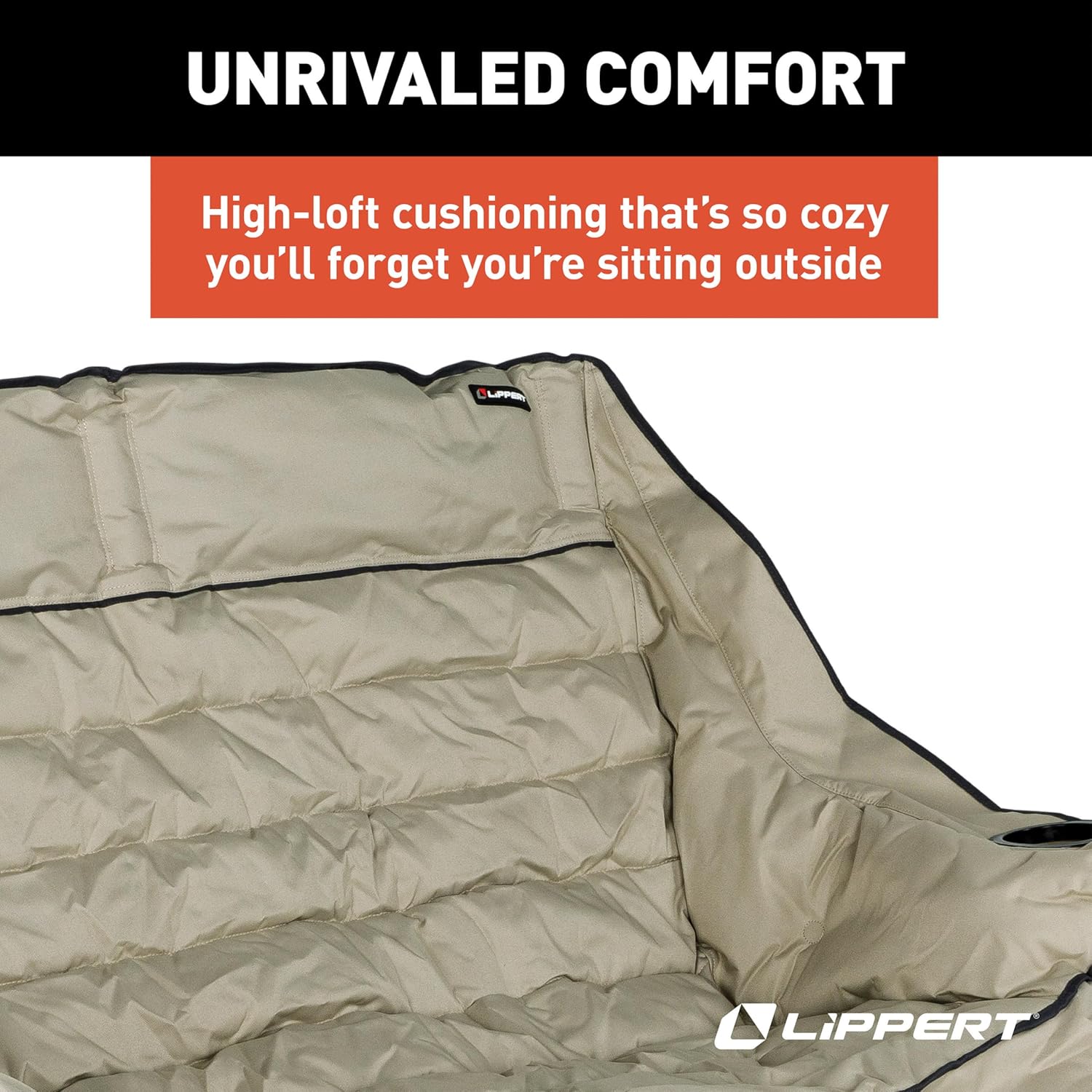 Sand High-Loft Padded Folding Loveseat with Steel Frame