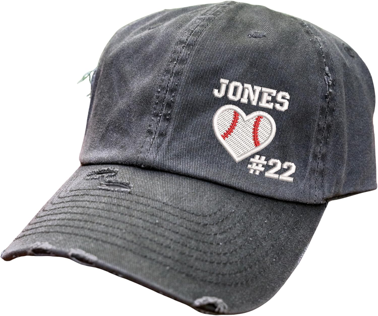 Baseball Heart Hat w/Custom Name and/or Number | Distressed Baseball Cap or Ponytail Hat | Personalized Embroidered Baseball and Softball Mom Hat