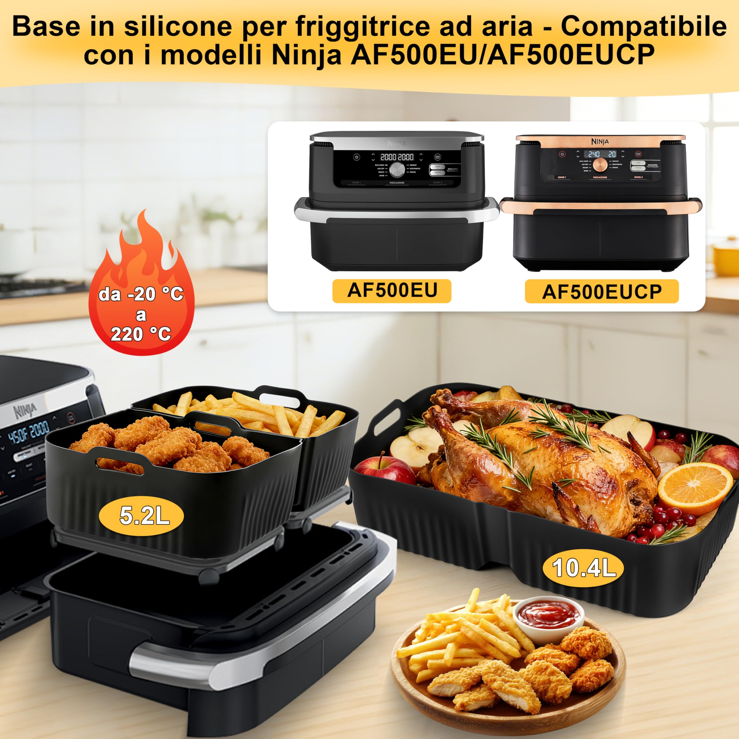 Charmofun 27 Pezzi Accessori Friggitrice Ad Aria, Accessories Air Fryer per Ninja Foodi FlexDrawer 10.4L AF500EU AF500EUCP, Riutilizzabile Contenitori per Friggitr, con Silicone Teglia,Griglia Friggit