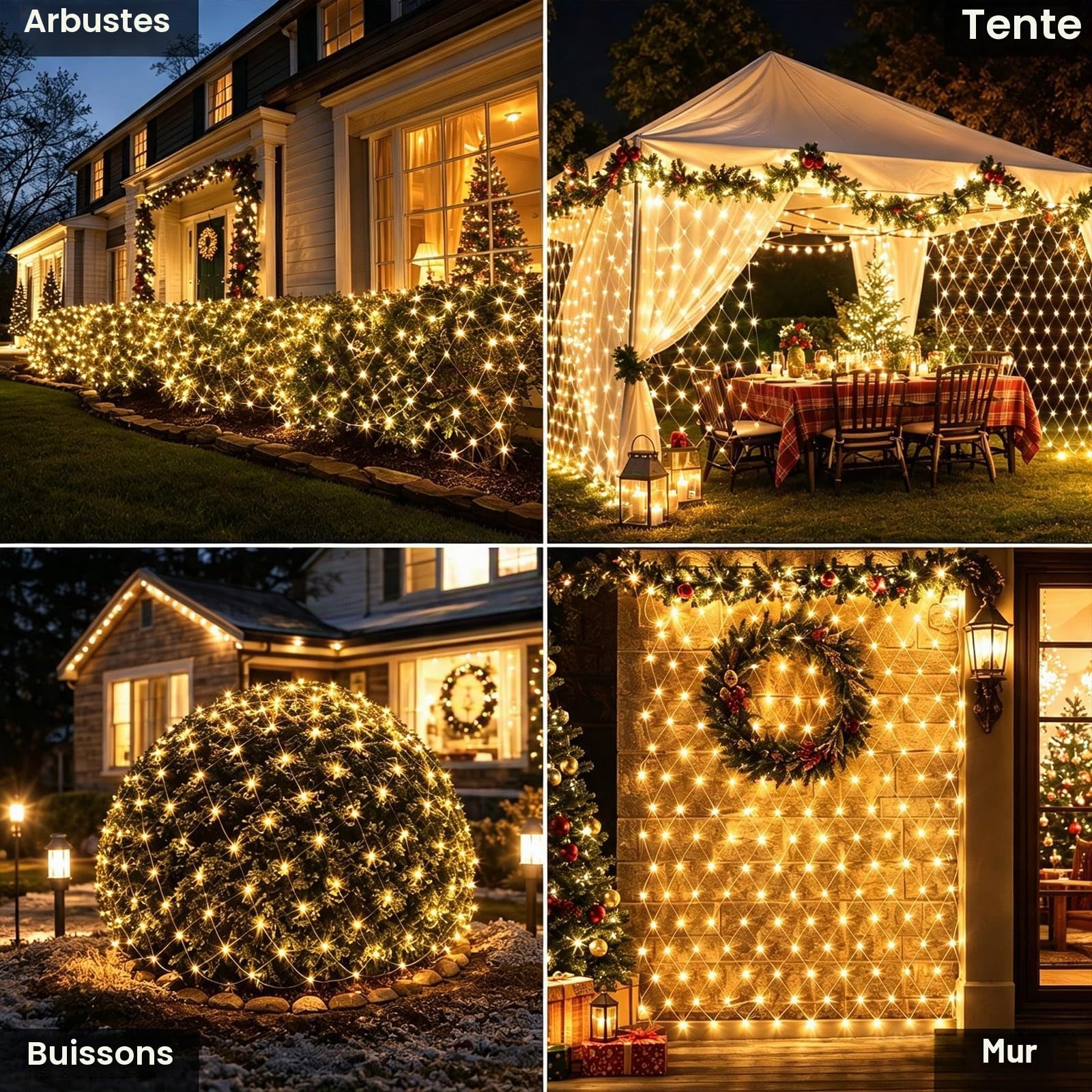yowin Guirlande Lumineuse 2 Pièces 3x2M 200 LED Filet Lumineux avec Prise | Rideau Lumineux Étanche avec Minuterie 8 Modes pour Lumiere Exterieur Terrasse Jardin Balcon Décoration Noël - Blanc Chaud