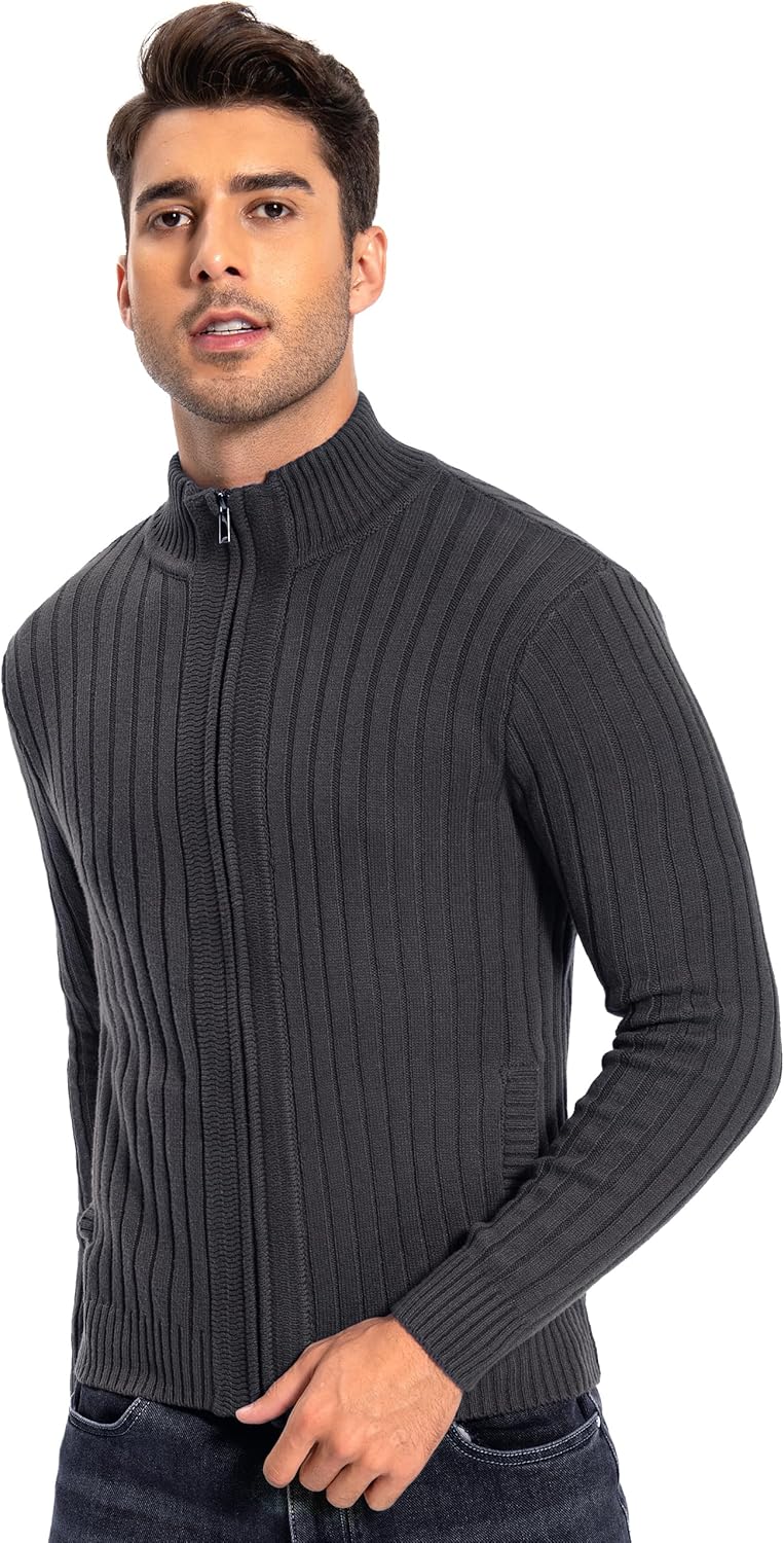 Pioneer Camp Men's Cardigan Sweaters Full Zip Up Stand Collar Slim Fit Casual Knitted Sweater with 2 Front Pockets - Image 3
