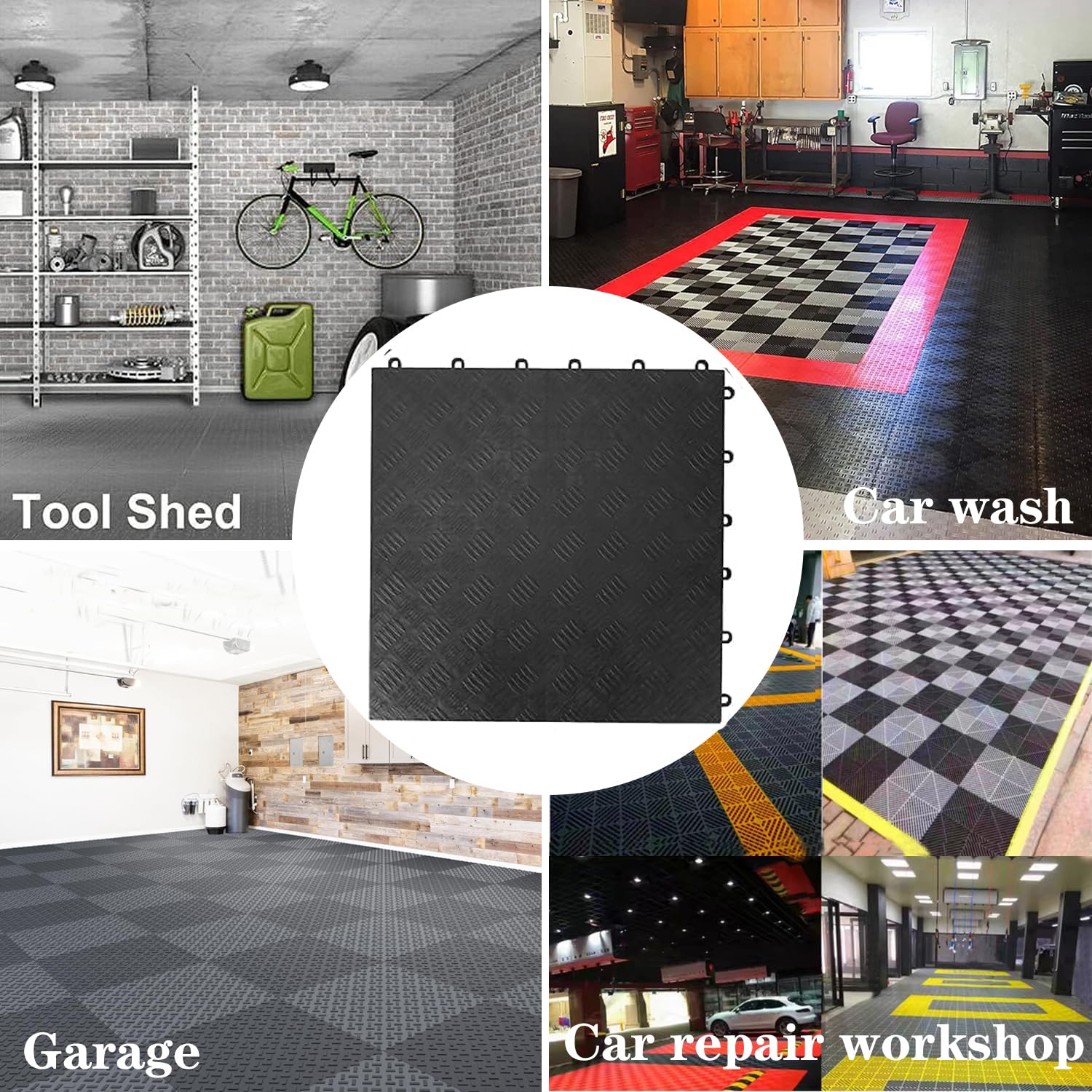 Suelo de Garaje de PVC Entrelazado, 40 x 40 cm, Baldosas Antideslizantes y Resistentes, Fáciles de Colocar, Diseño de Placas de Diamante (Negro) (20 Unidades)