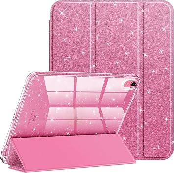 UnDePlus iPad 11.Nesil A16 11inç/10.Nesil 10.9inç ile uyumlu Kılıf Flip Cover Kalem Bölmeli PC Case Simli-KoyuPembe
