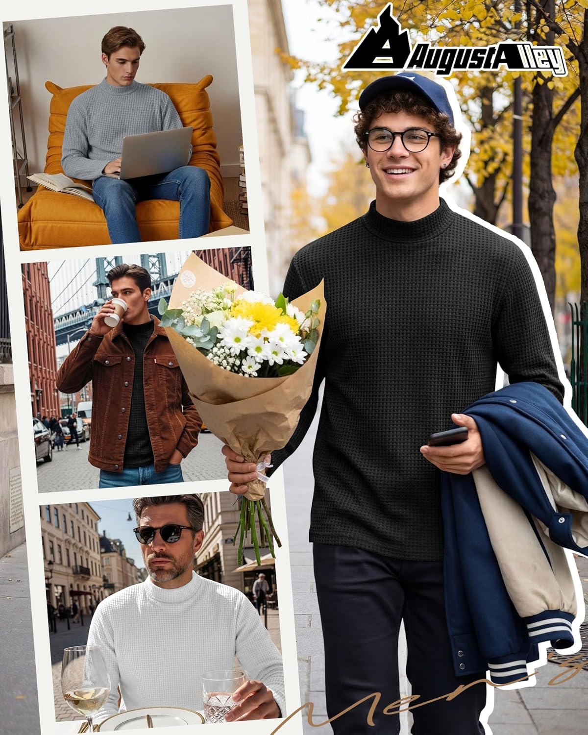 3 Pack Men's Waffle Thermal Shirts Long Sleeve Mock Turtleneck Underwear Tops Pullover Undershirts Base Layer - Image 3