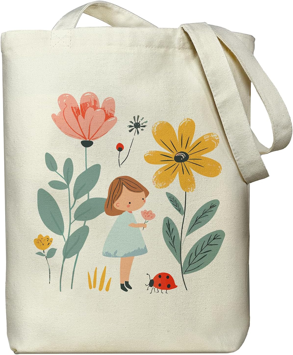 itgowisa Canvas Tote Bag for Women, Aesthetic Tote Bag with Zipper Pocket for Grocery Travel Work Gift, Canvas Shopping Bag