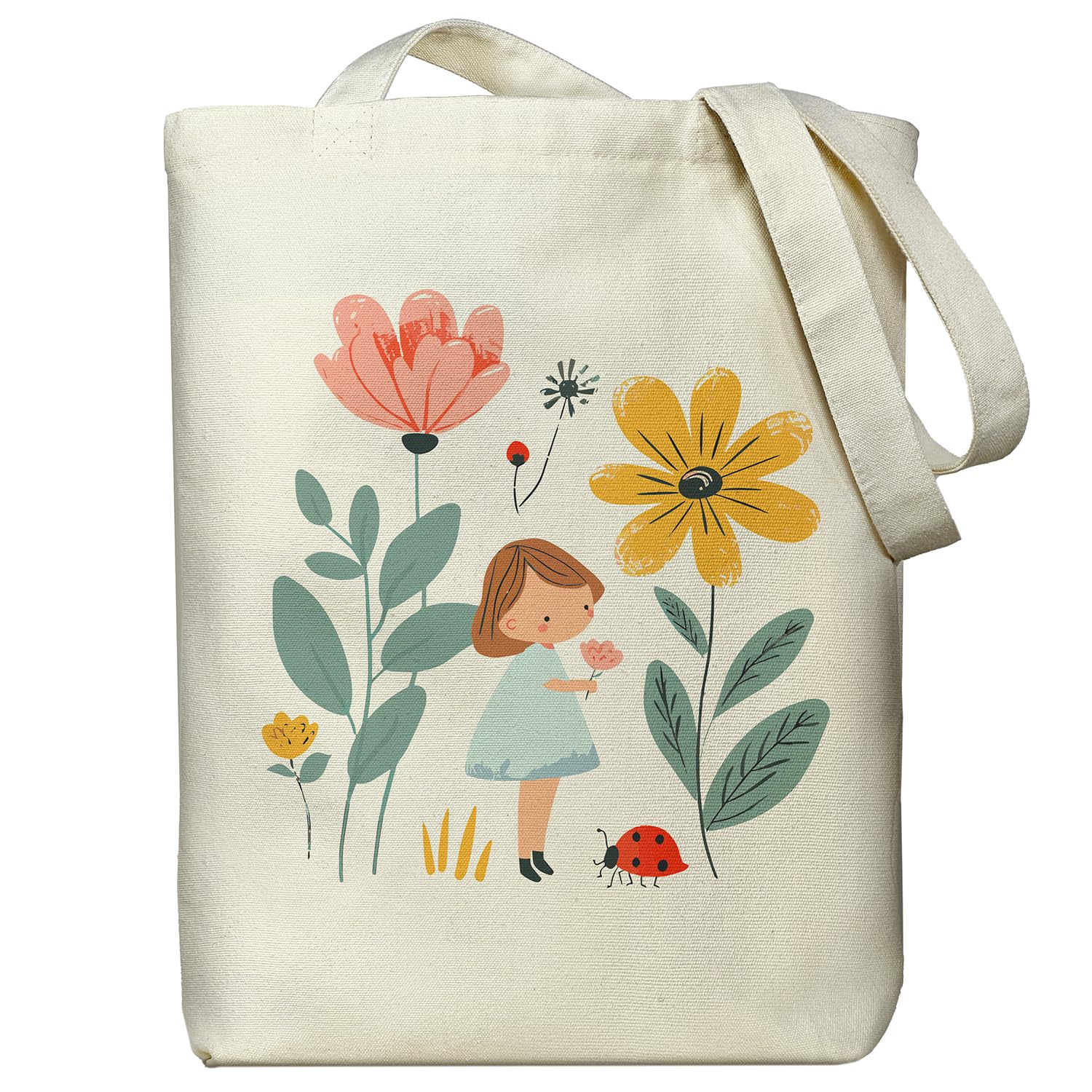 Canvas Tote Bag for Women, Aesthetic Tote Bag with Zipper Pocket for Grocery Travel Work Gift, Canvas Shopping Bag