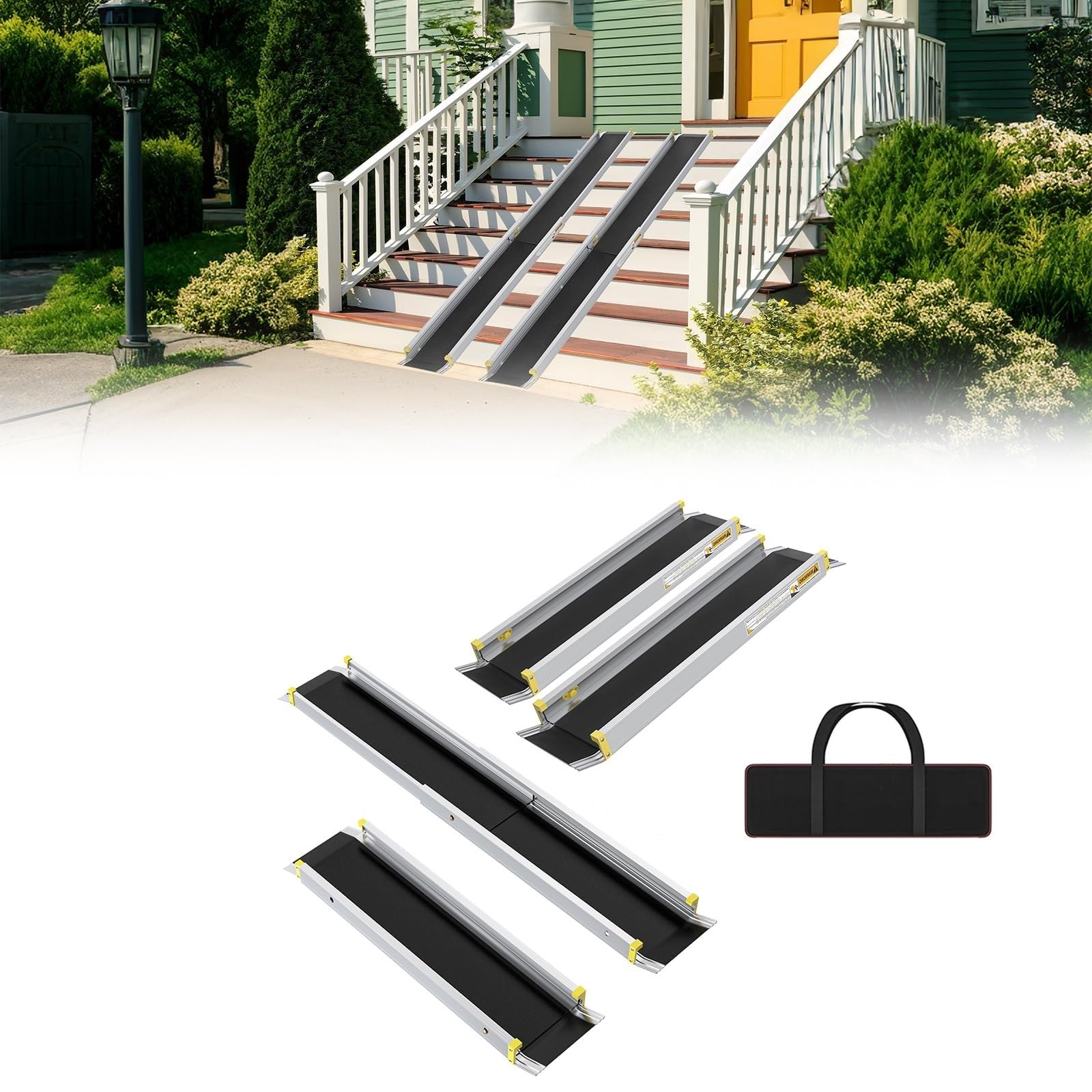 UISEBRT 2 x Rampa per sedia a rotelle, telescopica, in alluminio, rampa di carico regolabile, capacità di carico per scale fino a 300 kg (121-183-213 cm)