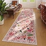 Rugcomf Runners for Hallways Kitchen Runner Rug Non Slip 2'x 10' Long Washable Rugs with Rubber Backing Soft Floral Carpet Runner for Hallways, Kitchen, Laundry, Bedroom, Bathroom(Pink)