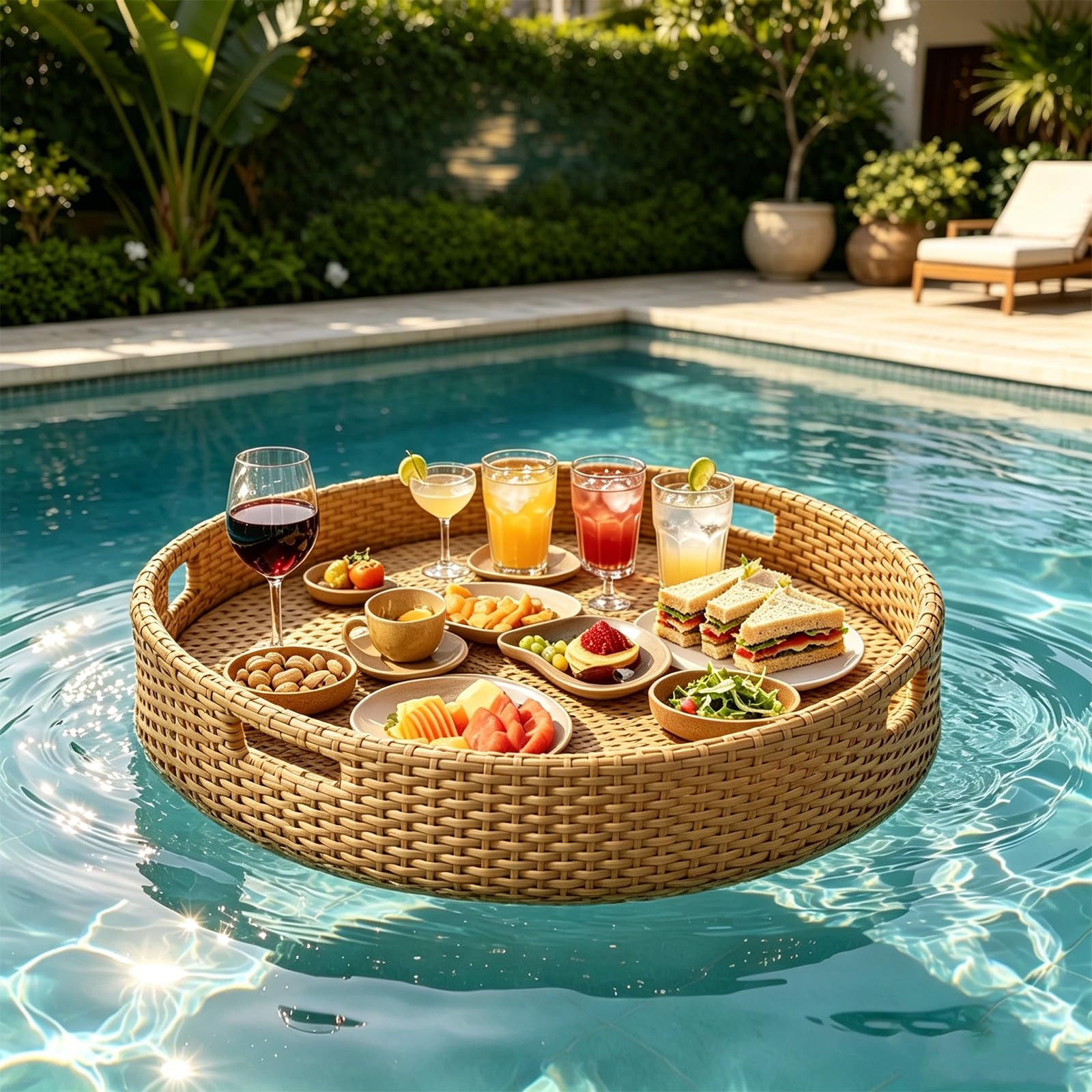 Floating Tray for Pool – Heavy-Duty Floating Pool Tray for Food and Drinks, Spill-Proof Floating Drink Holder for Pool, Swim Up Bars for Pool, Adult Swimming Accessory Circle-apricot