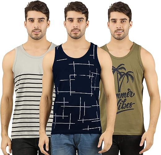 THE ARCHER Men’s Cotton Printed Vest (Pack of 3)