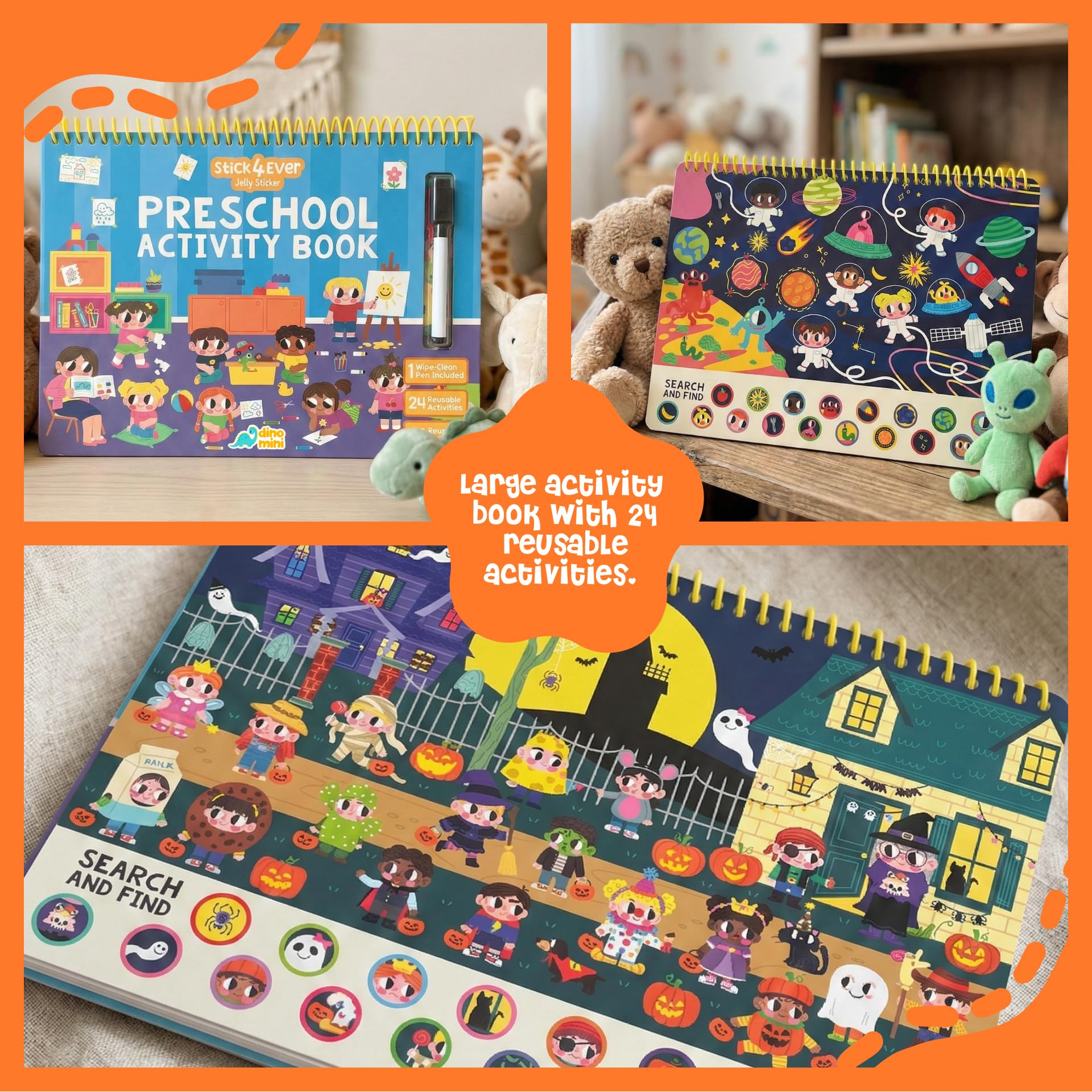 Stick4Ever Vorschul-Aktivitätenbuch – wiederverwendbares Stickerbuch für Kleinkinder von 2–4 Jahren – Saubere, pädagogische Reiseaktivität für Kinder, Jungen und Mädchen – kein Durcheinander