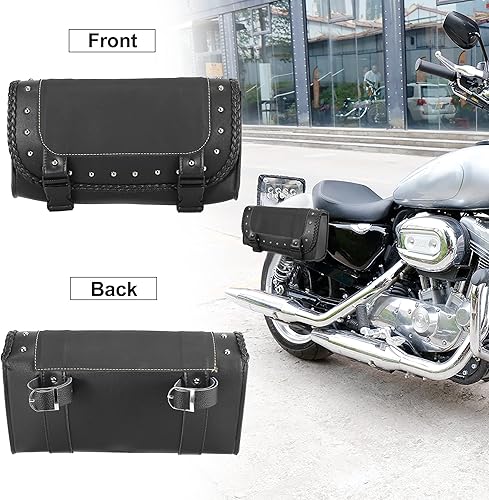 Miniatura 8 de Motoforti Bolsa de herramientas para motocicleta, bolsa para manillar, bolsa de equipaje de ciclismo, impermeable, piel sintética, color negro