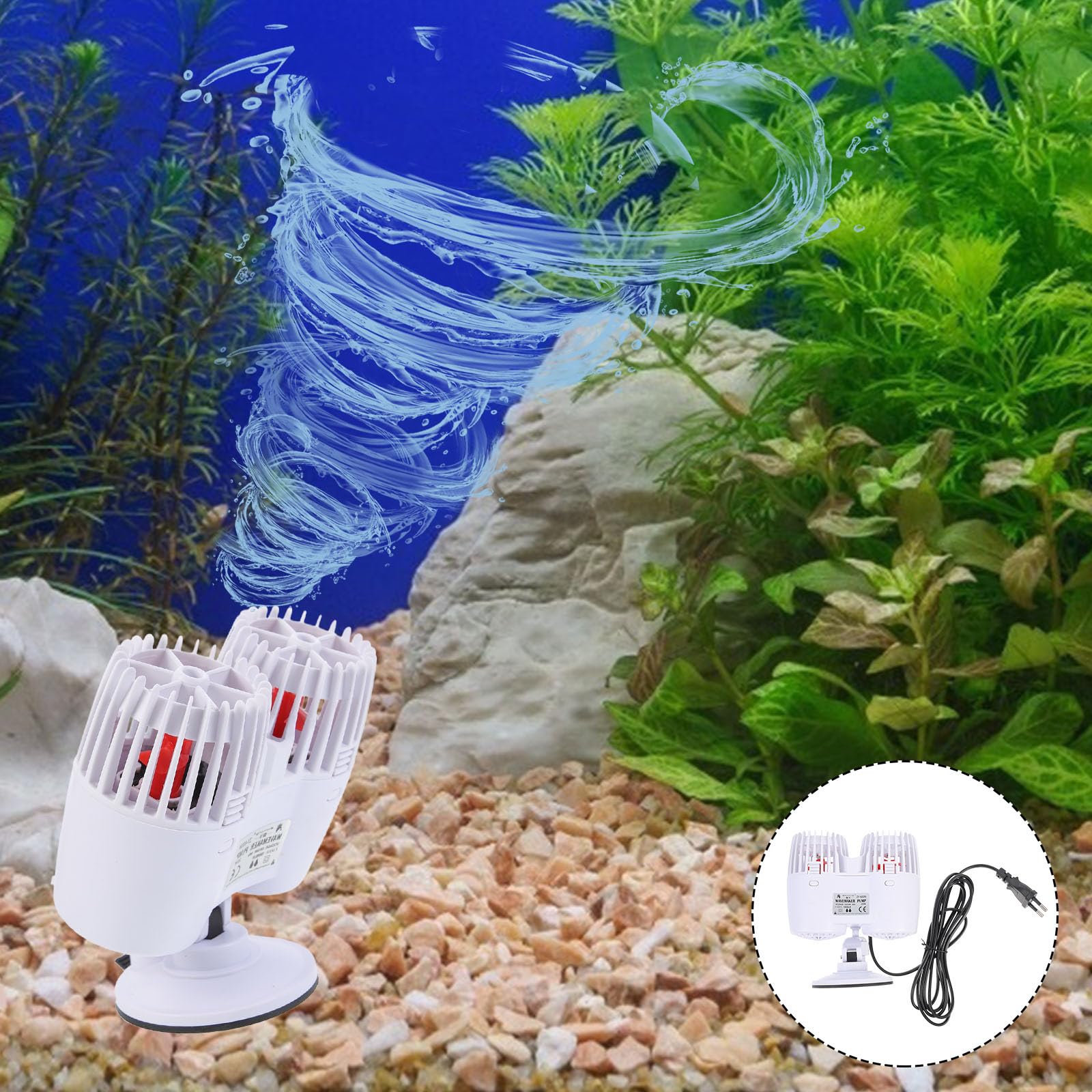 Aquarium Wellenpumpe Kunststoff Leise Aquarien Reinigungspumpe mit Dichtem Filter Propellerdesign 15000l/h Durchfluss für Fischbecken und Fische