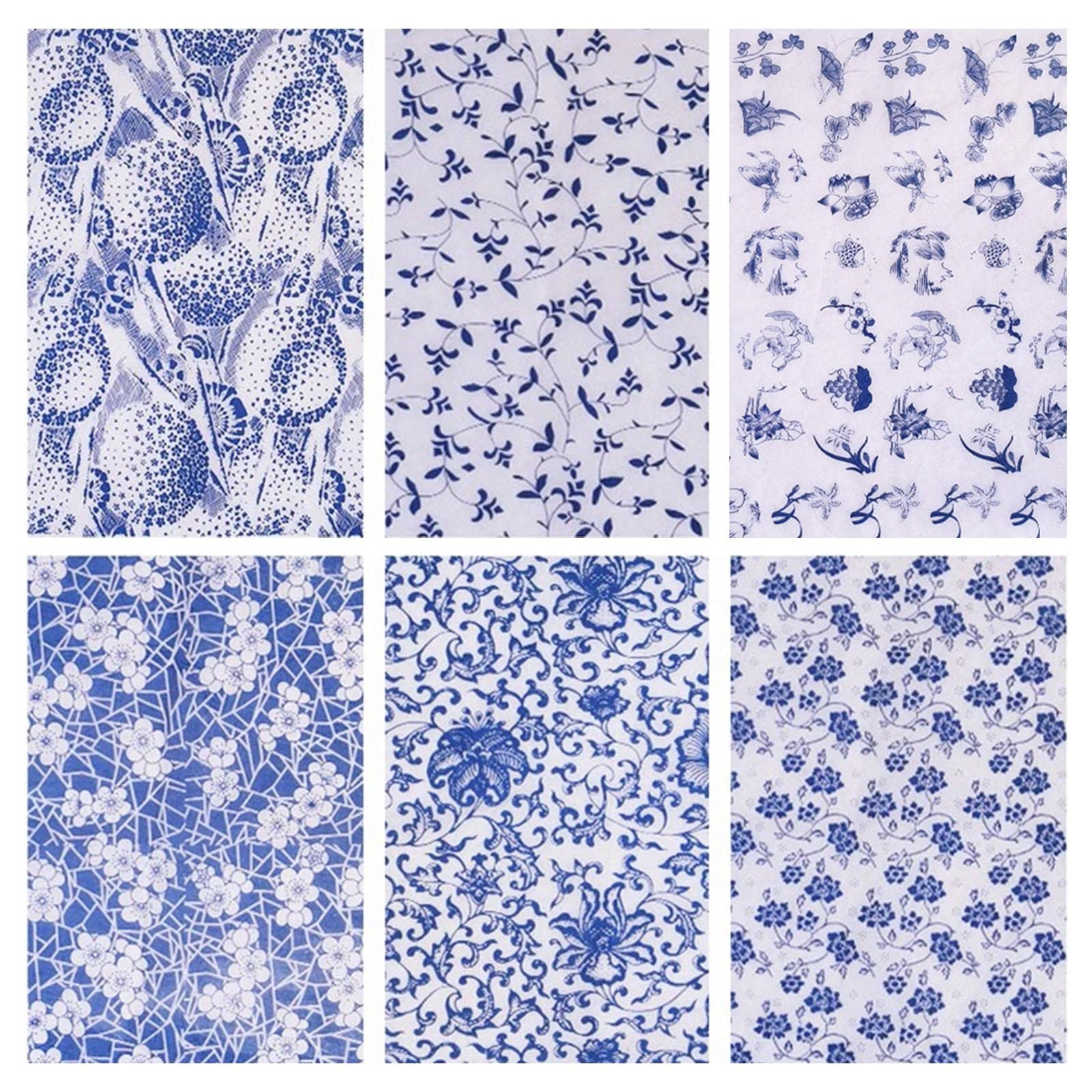 DYNWAVE Pottery Ceramic Decals,Blue Underglazed Transfer Colored Flower Paper Sticker for, 6Pcs