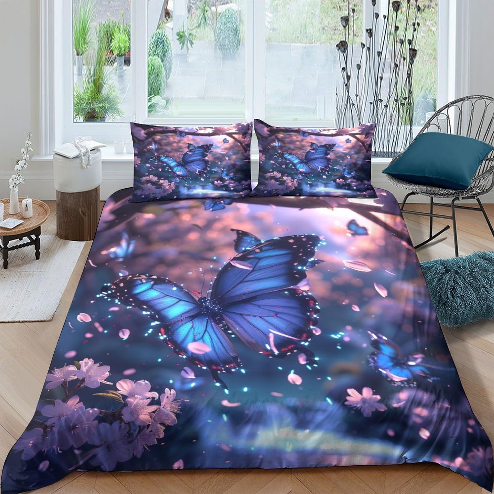 Housse de couette papillons bleus 3D pour s'endormir dans un nuage de douceur