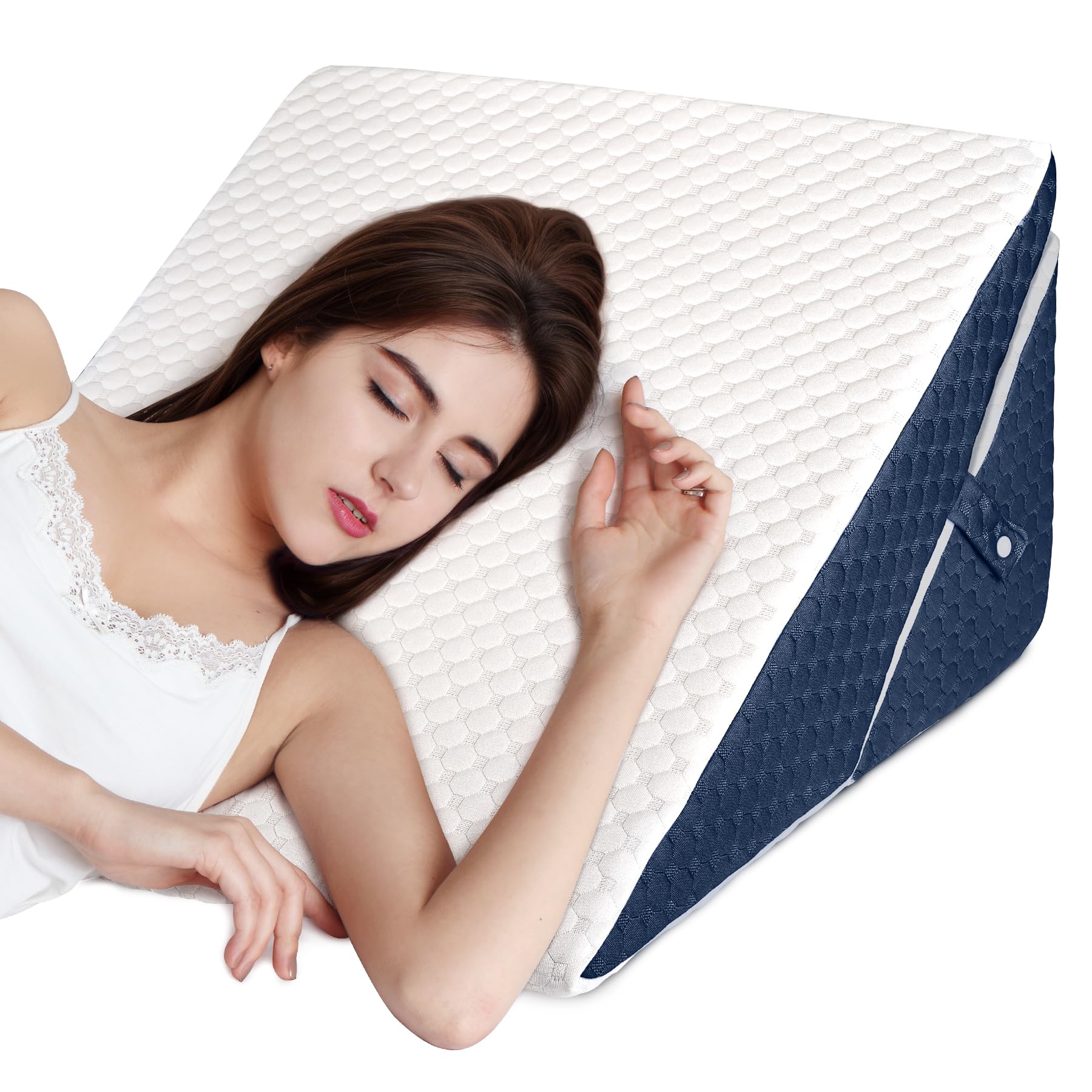 Verstellbares Keilkissen, Hochdichteschaum Lesekissen für Bett und Sofa, Ergonomisches Kopfkissen für Reflux Schlafapnoe, Beinkissen-Perfekt Rückenkissen beim Spielen, Lesen oder Fernsehen, Blau