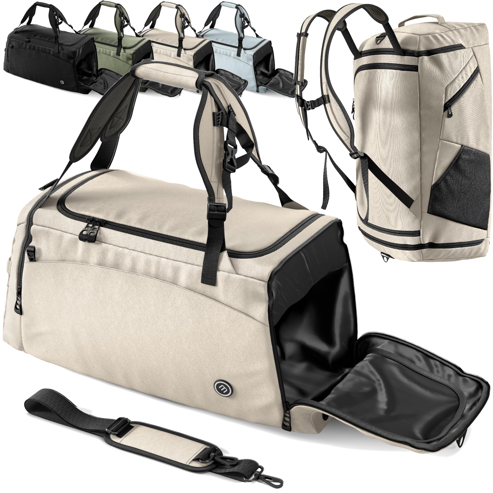 Sporttasche Trainingstasche + Rucksack, Schuhfach, Nassfach | Reisetasche Schwimmtasche Fitnesstasche Sport Gym Fitness Umhängetasche Handgepäck Weekender Bag Reise Tasche Herren Damen | 40 L, Beige