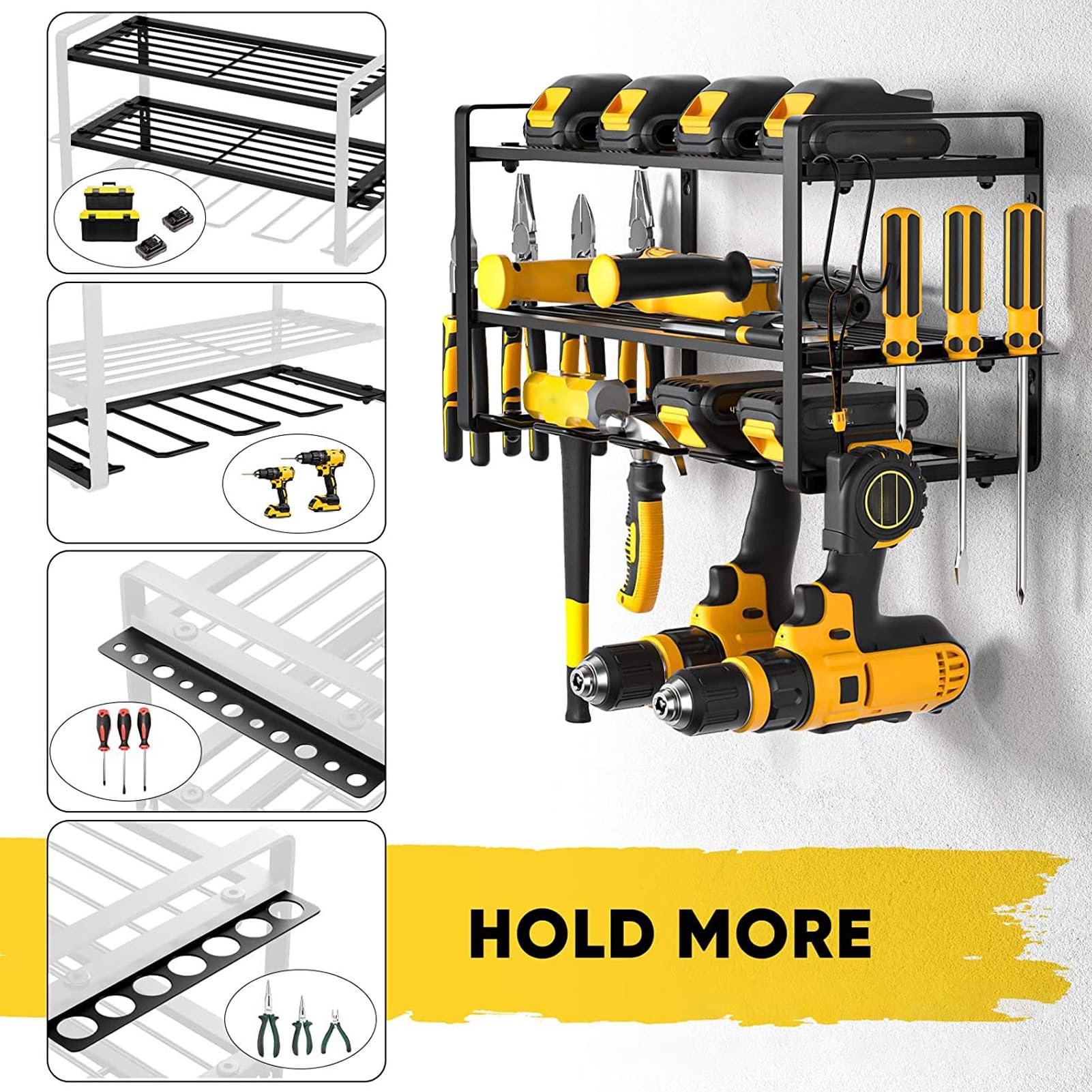 Organizer do wierteł stojak na narzędzia do montażu na ścianie Heavy Duty czarne żelazko półka do przechowywania o dużej pojemności do warsztatu garażowego 42x20x22cm
