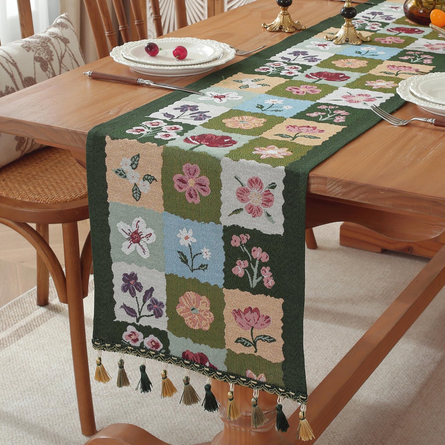 Nordic Table Runner, Stylish, Table Center, Dining Room, Interior Use (Retro Flower, 13.8 x 70.9 inches (35 x 180 cm)