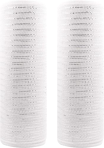 Cinta de malla decorativa de poliéster blanco con lámina metálica de 10 pulgadas x 30 pies cada rollo para coronas, lazos y proyectos de decoración,
