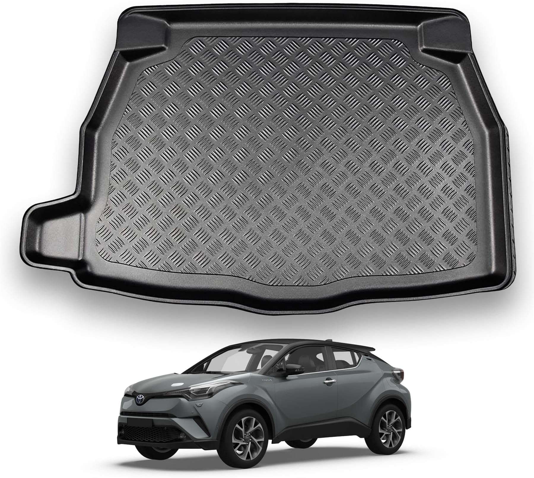 NOMAD Toyota CH-R (2017+) Boot Liner [Not for Hybrid Models] Tailored Fit Car Floor Mat Protector Non Slip Waterproof Raised Edges Compatible Custom Fit Accessory Black Dog & Pet Friendly