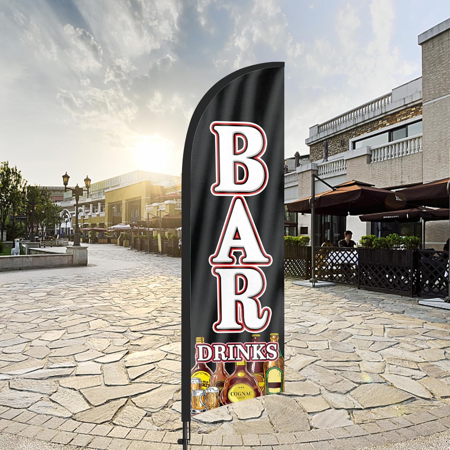 Bar Drinks Advertising Swooper Flag Banners, Bar Drinks Feather Flags with Pole and Ground Stake, 8FT Advertising Feather Banners Sign for Bar Drinks Business