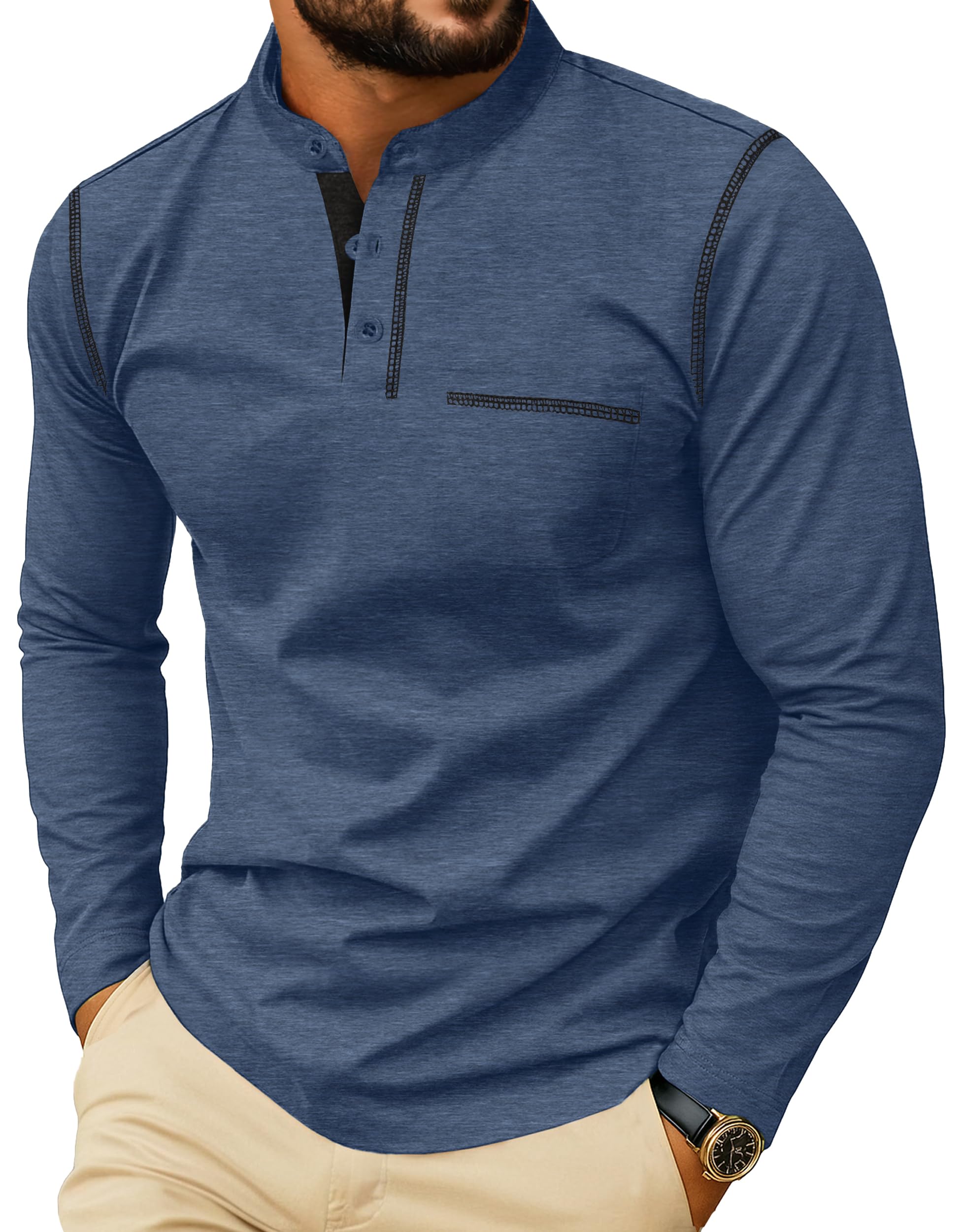 Sailwind Men's Henley Shirts Long Sleeve Button T-Shirt Casual Stylish Cotton Pullover Shirt with Pocket