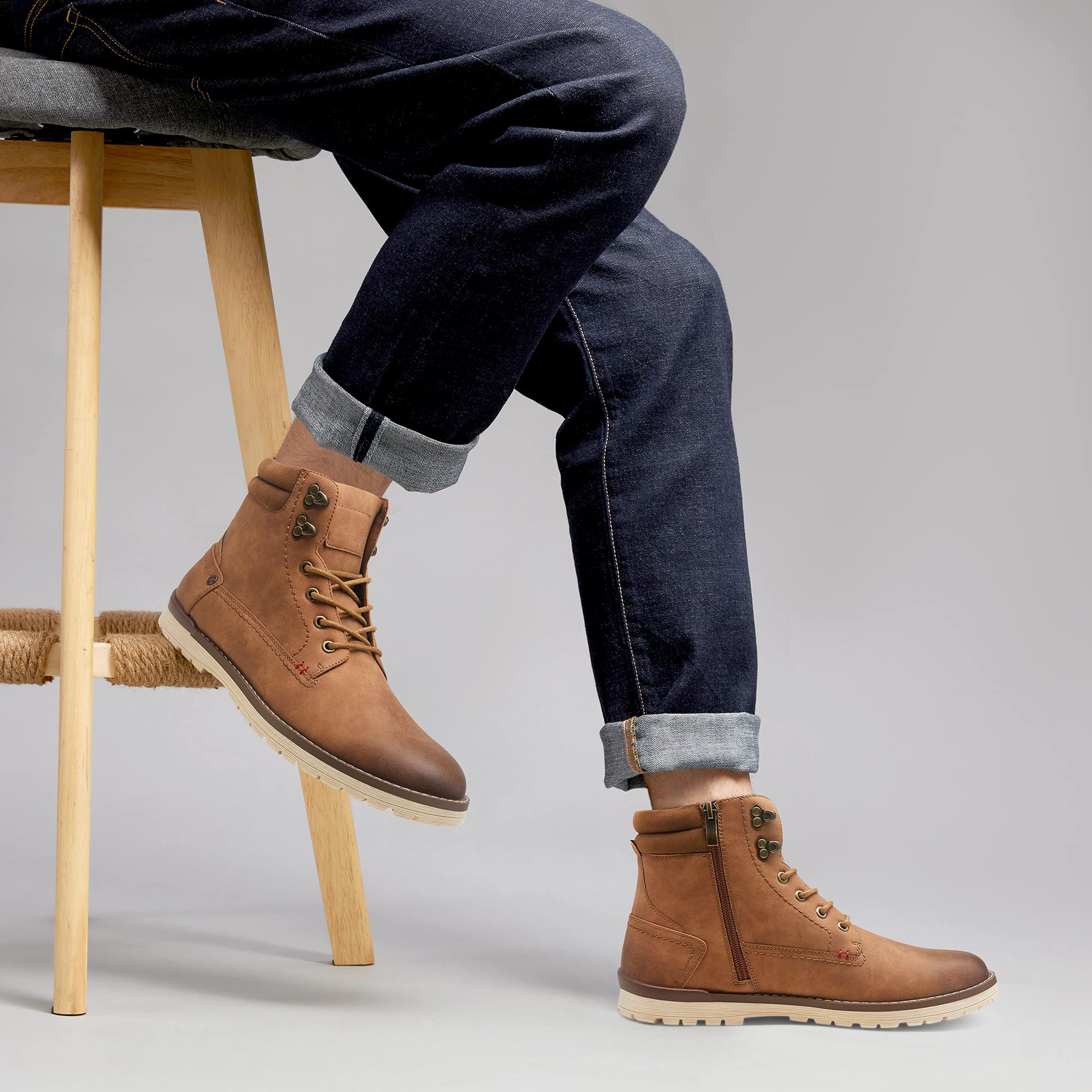 Vostey Men's Boots Casual Boots for Men Side Zipper Motorcycle Chukka Boots Mens Retro Outdoor Hiking Boots (BMY8071 Yellow Brown 10.5)