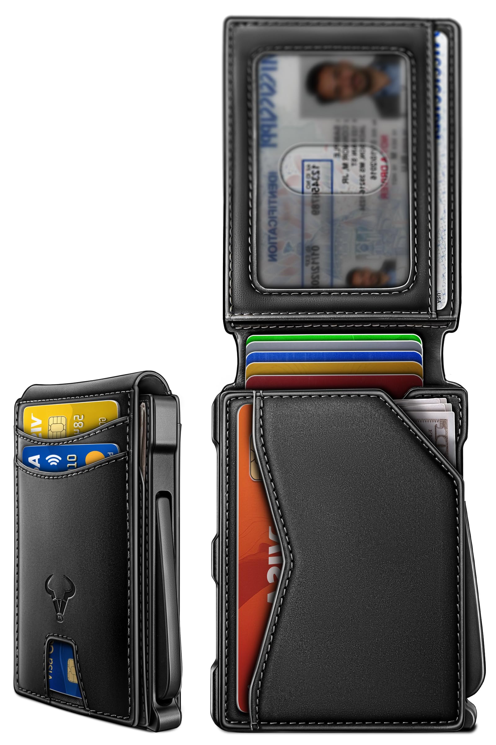 BULLIANT Men Slim Full Grain Wallet Metal Case Money Clip-Magnetic Closure