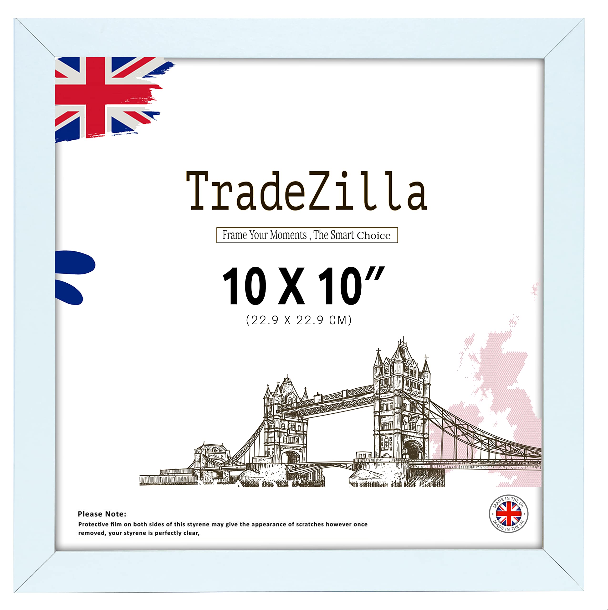 TradeZilla Elegant 10 x 10 inch - Standard Square Poster Frames – Shatterproof Perspex MDF Wood- Wall Hanging Ideal for a Gift, Living Room Home Decor (10" X 10" (25.5 X 25.5 cm), White)