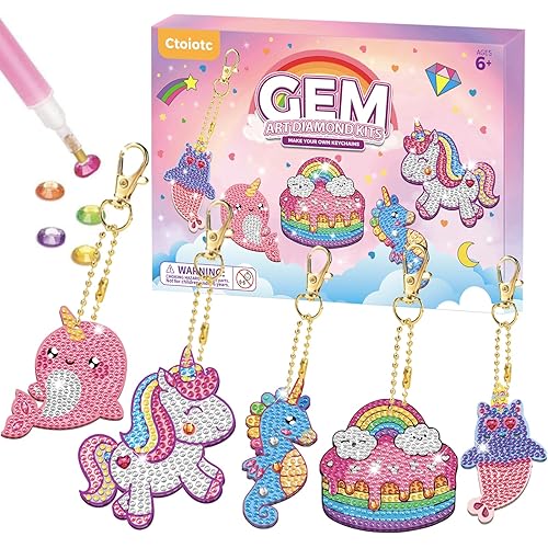 Arts and Crafts for Kids Ages 8-12 - 5D Gem Art Painting Kits for Kids - Create Your Own Gem Keychains by Number DIY Craft Gifts for Girls Boys Ages 6-8 8-10 10-12