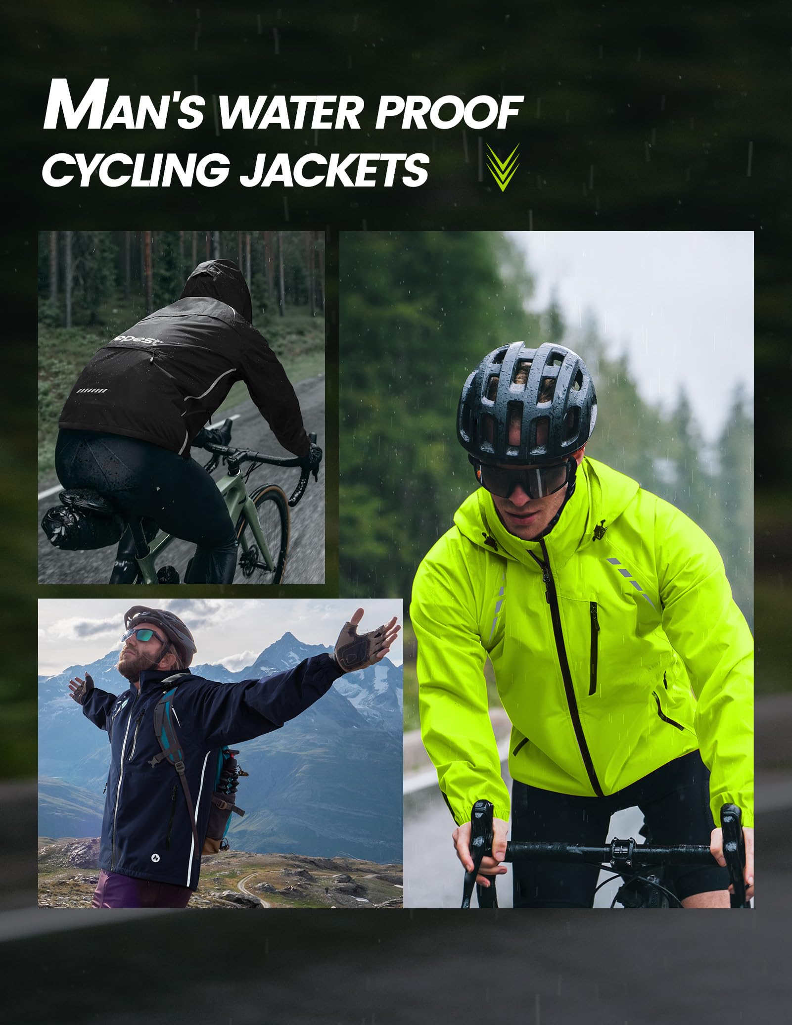 Nepest Veste de cyclisme imperméable homme 10K H2O respirabilité 5K 6 poches Réfléchissante UPF50+ coupe-vent VTT course randonnée