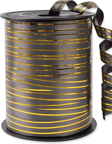 PartyWoo Cinta rizadora negra y dorada, cinta de 219 yardas para globos, cuerda de globos, cinta para globos, cinta rizadora para manualidades,
