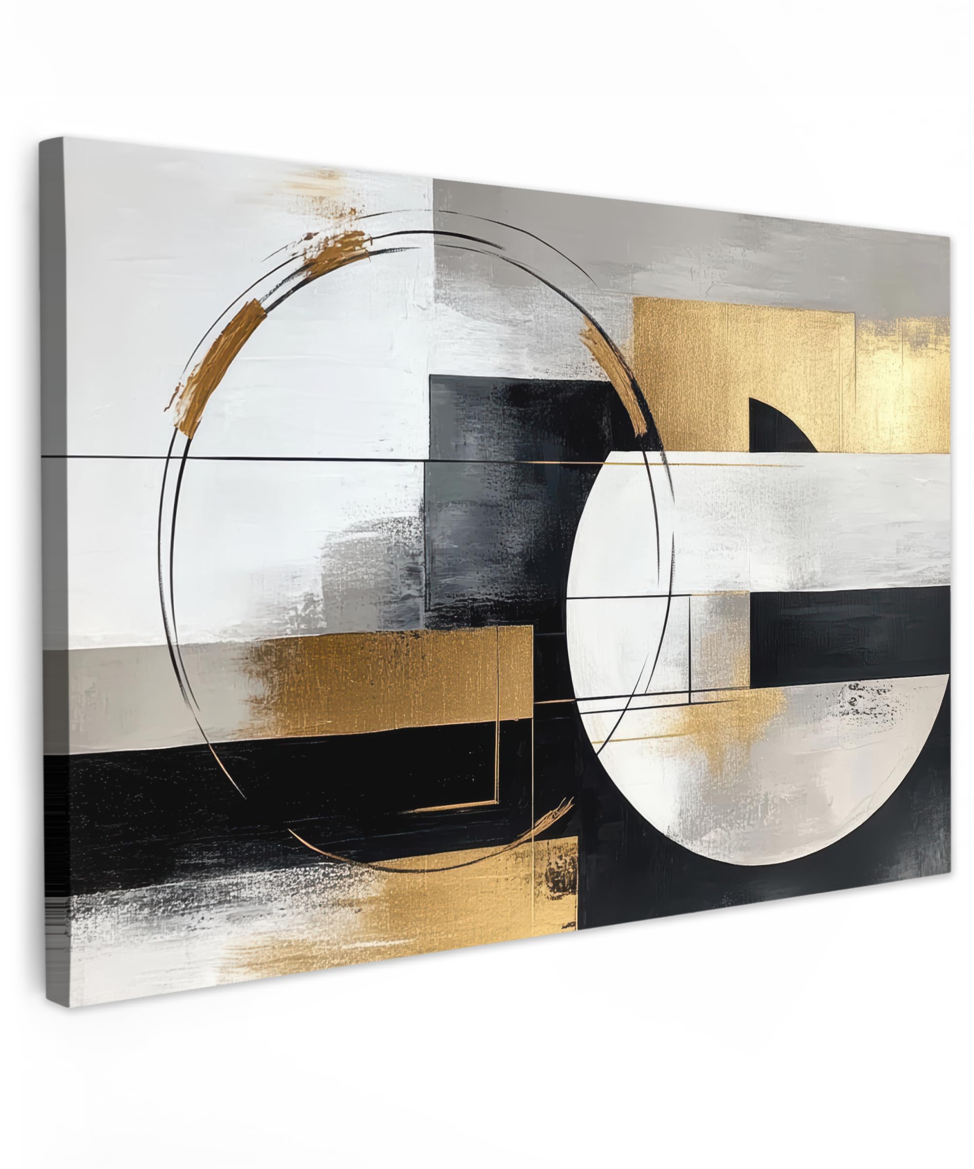 MuchoWow© Cuadros Decoracion Salon Modernos 120x80 cm para Dormitorios Cuadro Decorativos de Salon Lienzos Decorativo Pared Decoracion Lienzo Modernos Abstracto - Oro - Plata - Formas