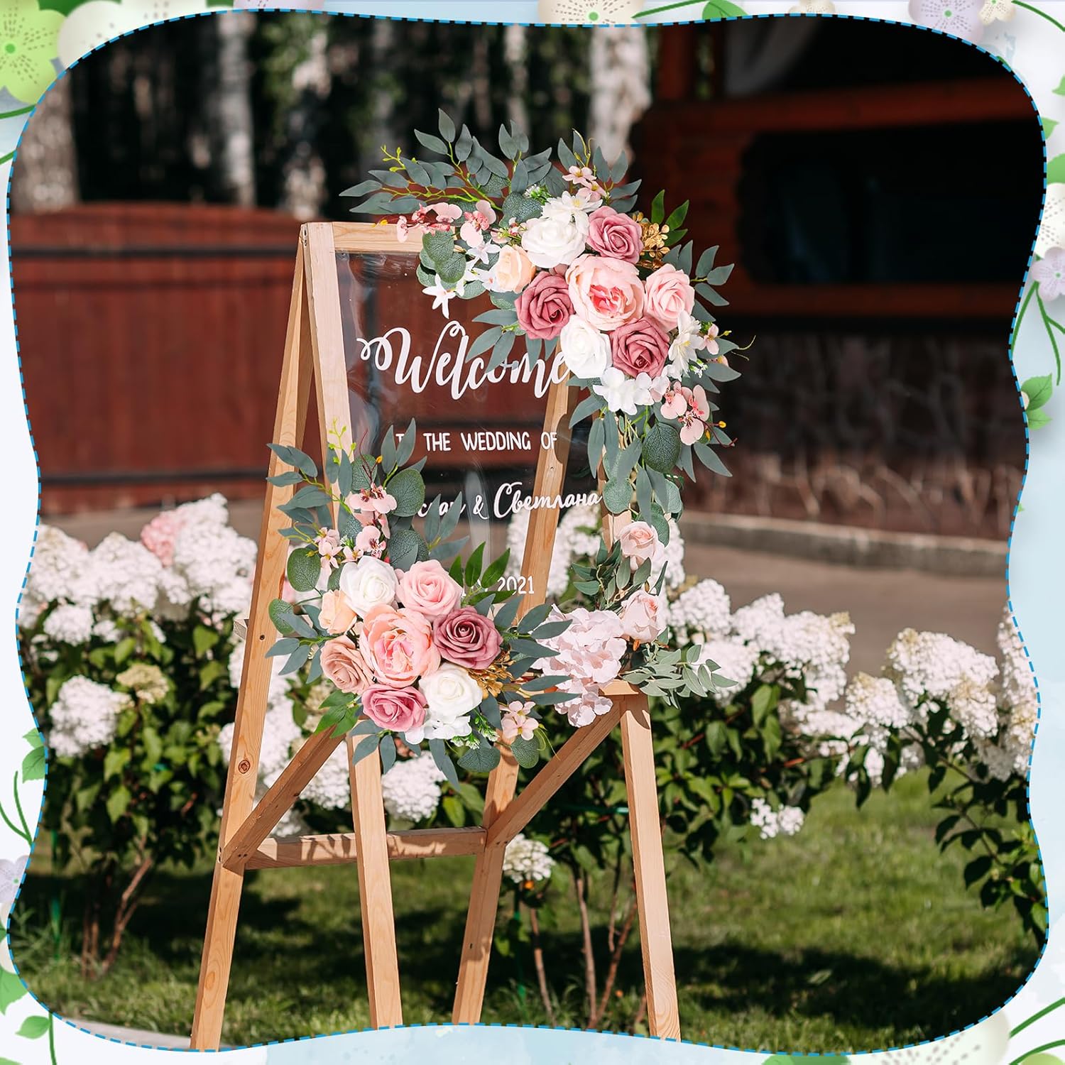Wedding Arch Decorations 2 Pack - Reusable Artificial Hanging Flowers Floral Swag Greenery Garland for Wedding Welcome Sign Backdrop Bridal Ceremony Reception Backdrop Decoration, Baby Shower