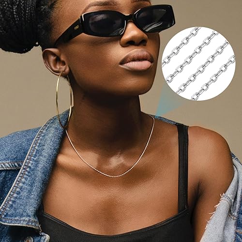 Miniatura 5 de Pandahall - Cadenas de plata de ley 925 de 3.3 ft, cadena de eslabones ovalados de plata sin soldar, para fabricación permanente de joyas con ropa