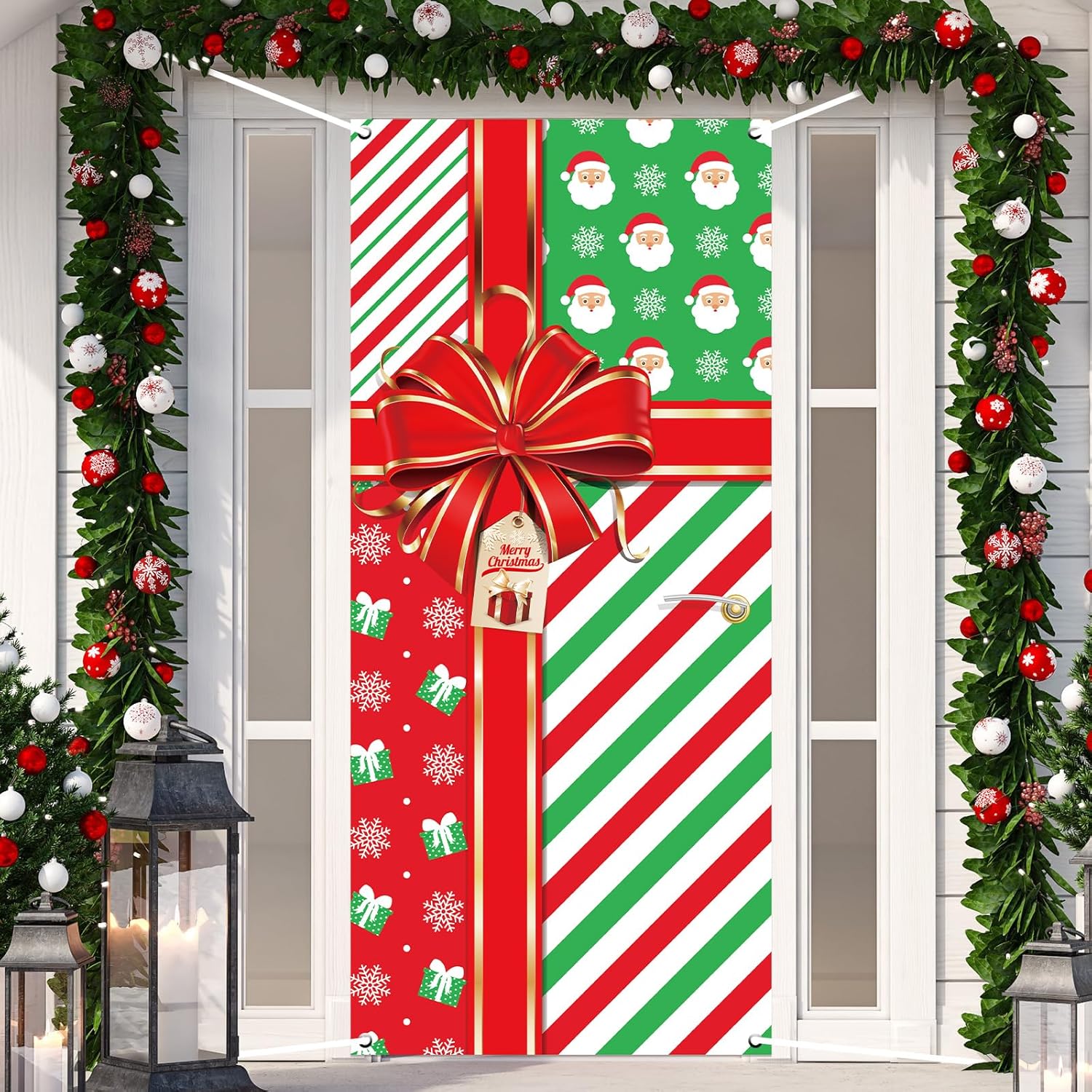 Christmas Door Cover Christmas Bowknot Gift Box Door