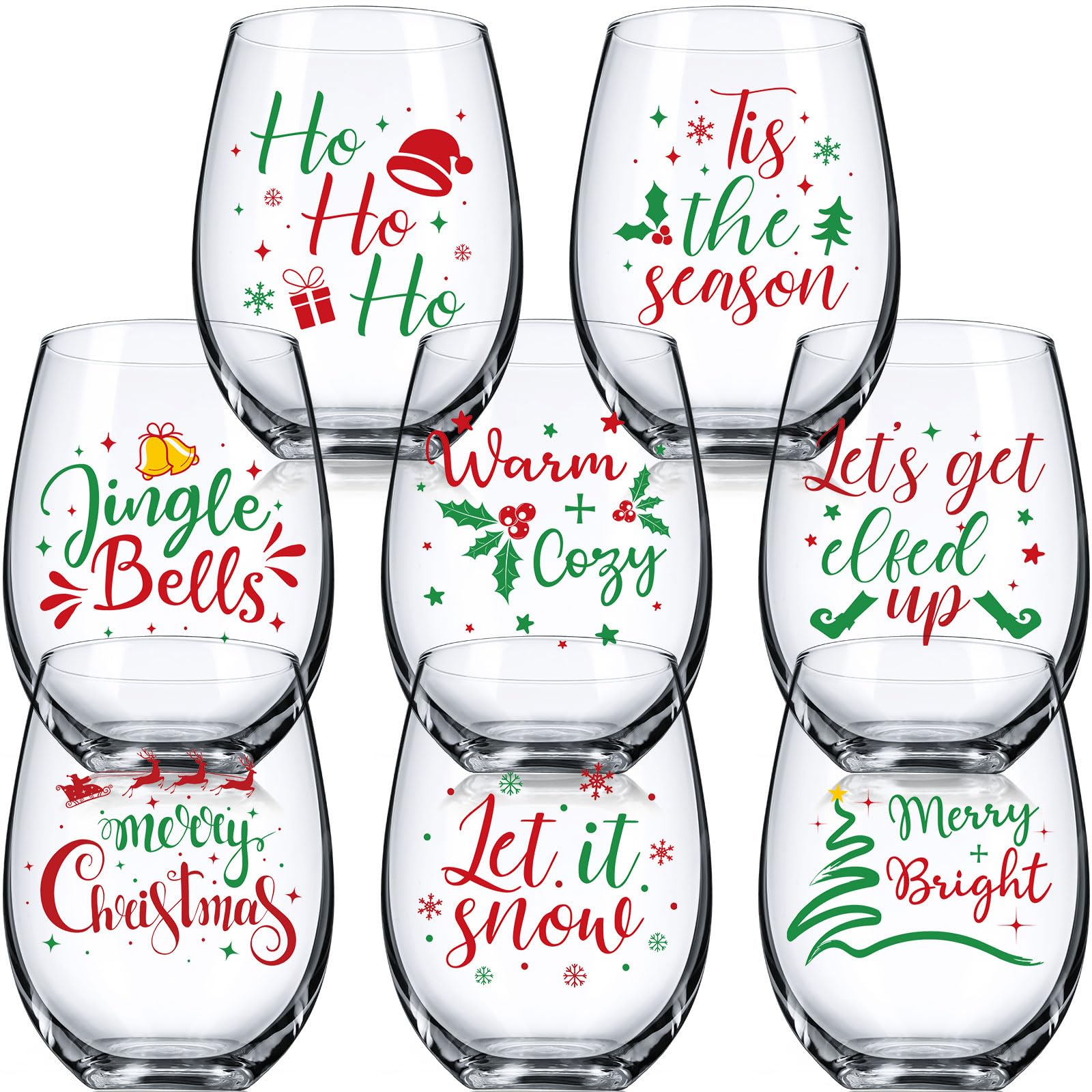 Amazon.com | Umigy 8 Pcs Christmas Wine Glasses Xmas Stemless Wine Glass  Christmas 15 oz Snowflake Winter Let It Snow Leaf Berry Glasses for Party  Friend Family Holiday Birthday Decoration(Words): Wine Glasses