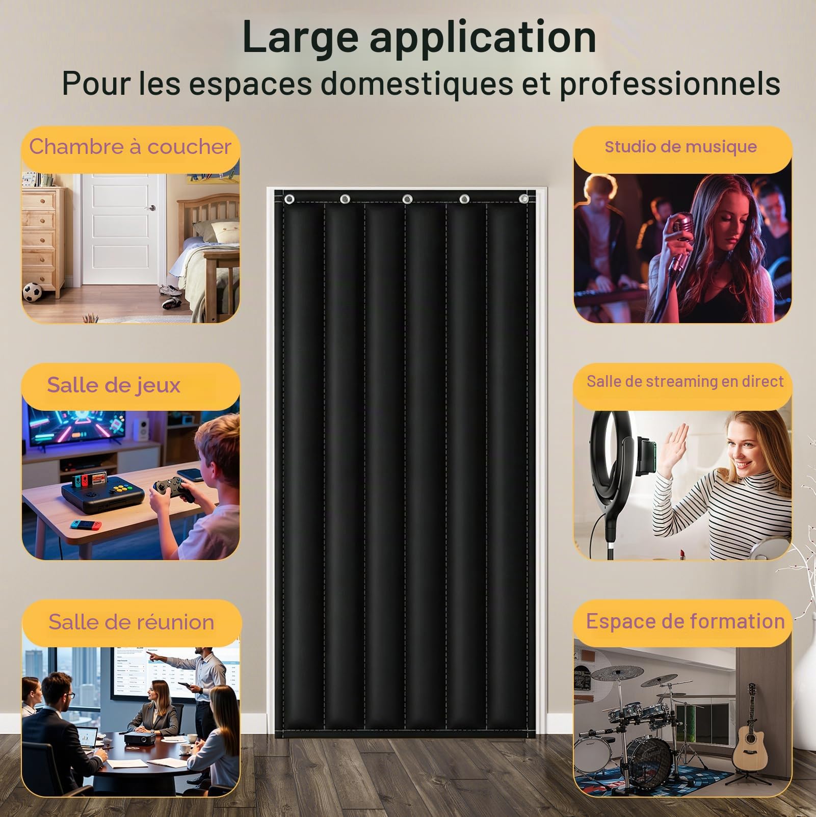 Rideau d'isolation acoustique pour porte, 95 x 220 cm, 3 couches, épaisse, isolation acoustique, avec crochets et kit de vis, pour chambre à coucher, studio de musique, studio d'enregistrement