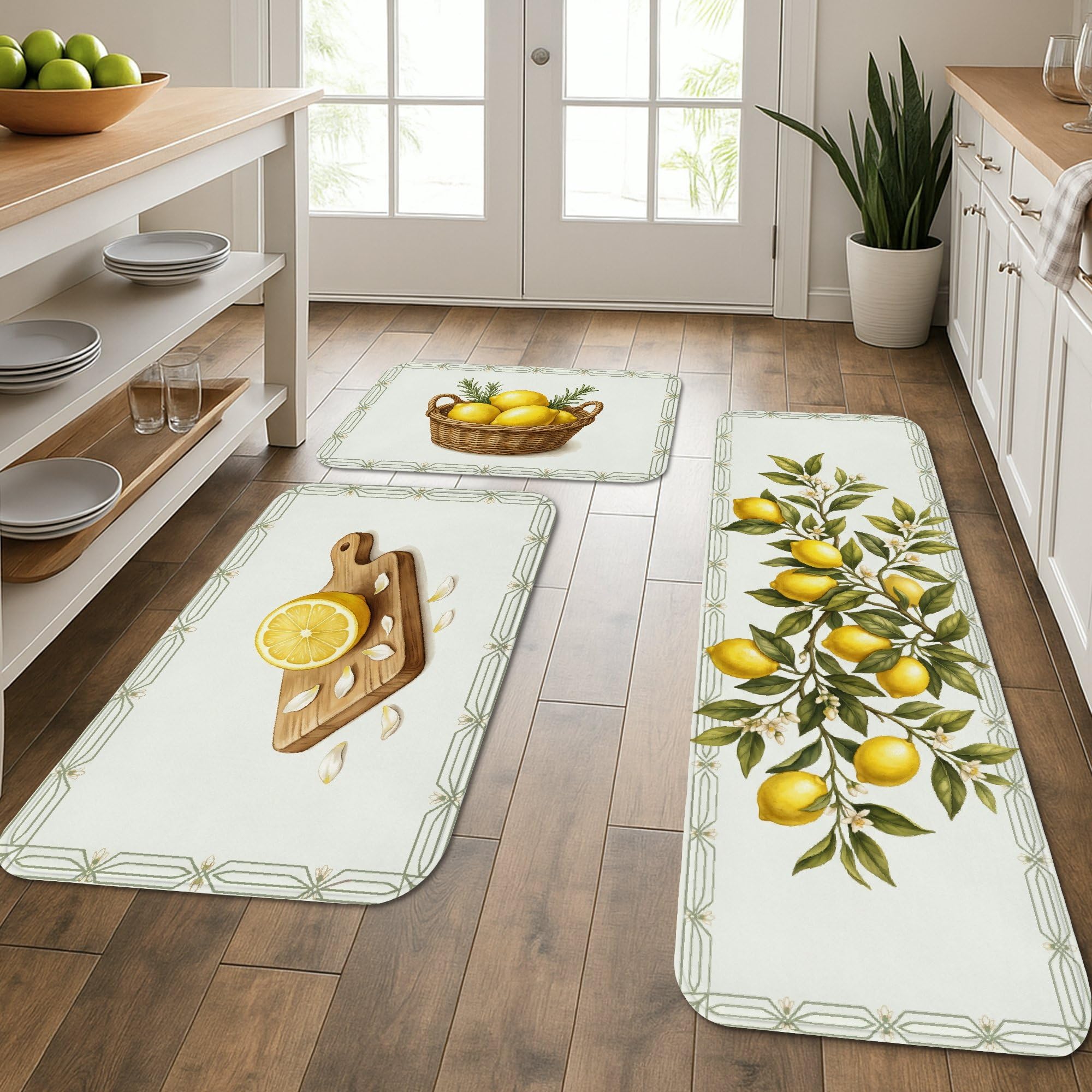 Lot de tapis de cuisine motif citron lavable et doux pour sol