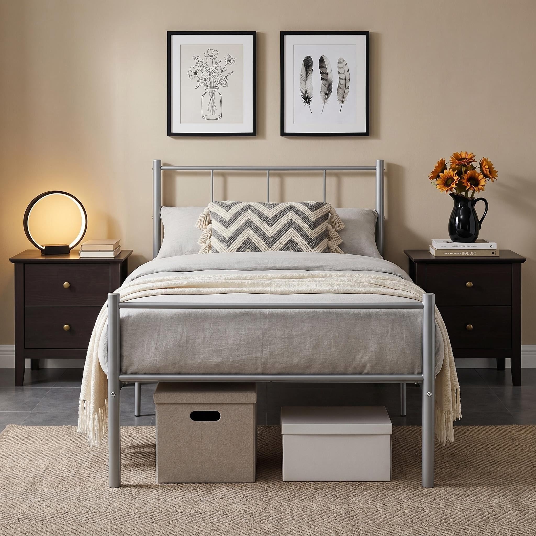 Panana 3Ft Single Bed Frame Solid Metal Bed Frame Modern Style with Headboard & Footboard (Silver) — image 1