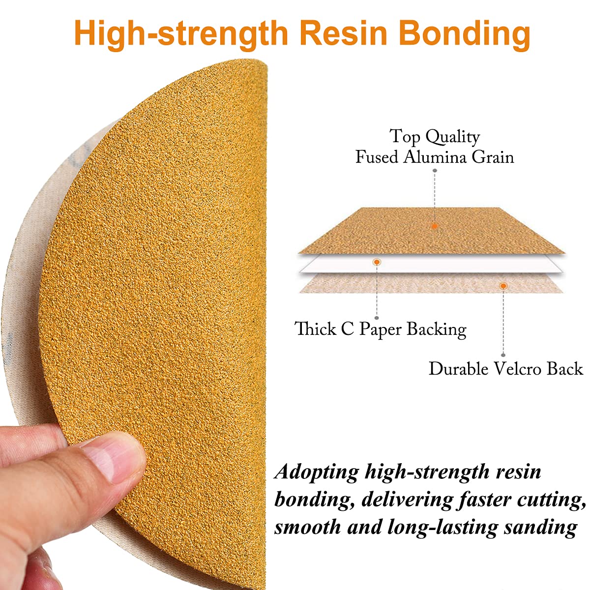 6-Inch No-Hole Hook and Loop Sanding Discs 60-Grit, Random Orbital Sandpaper for Automotive and Woodworking, 100-Pack